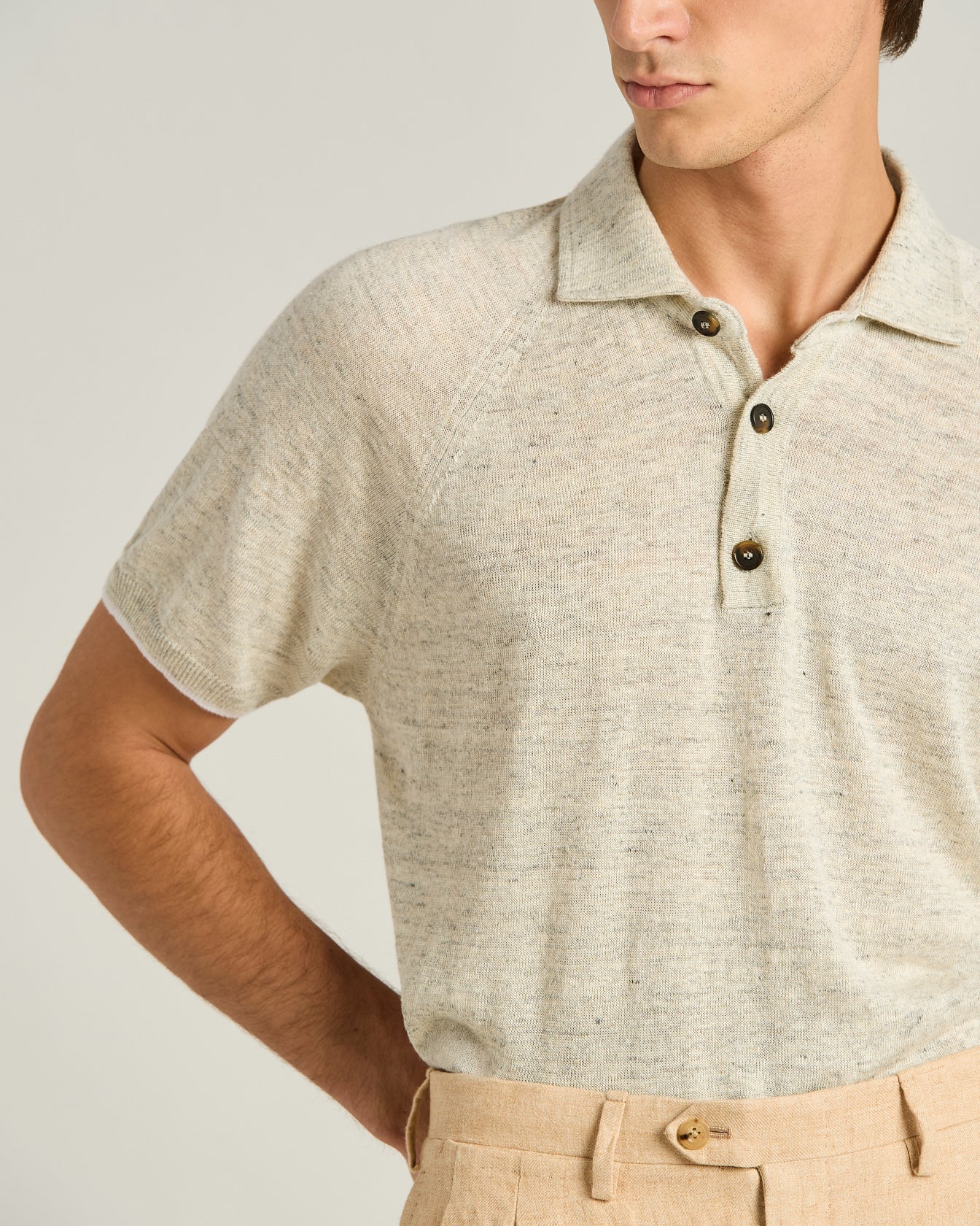 Kiton Polo T-Shirt Polo grau Leinen Kurzarm