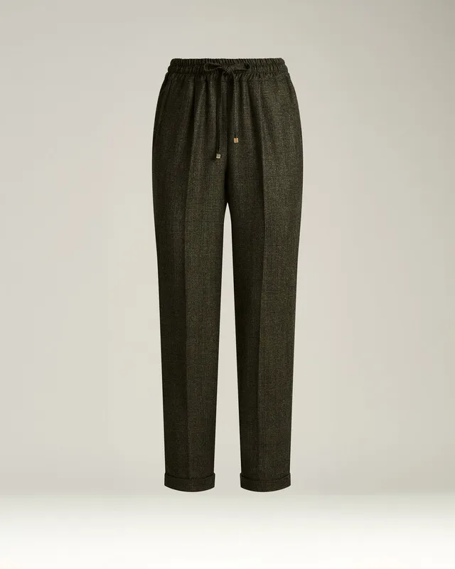 Kiton Green Houndstooth Wollhose grün elastisch Herren