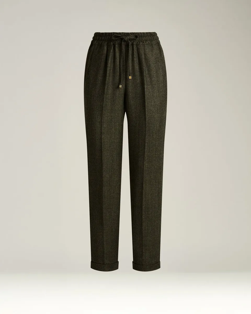 Kiton Green Houndstooth Wollhose grün elastisch Herren