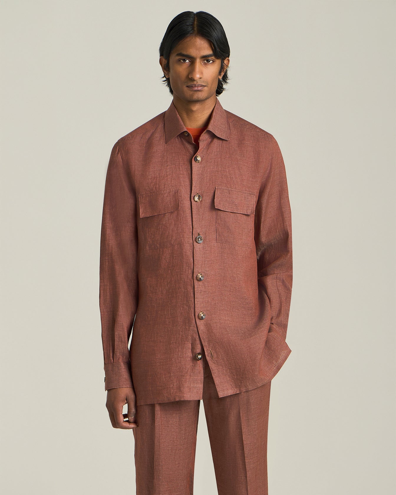 Kiton Overshirt Leinen Hemd Naturhornknöpfe