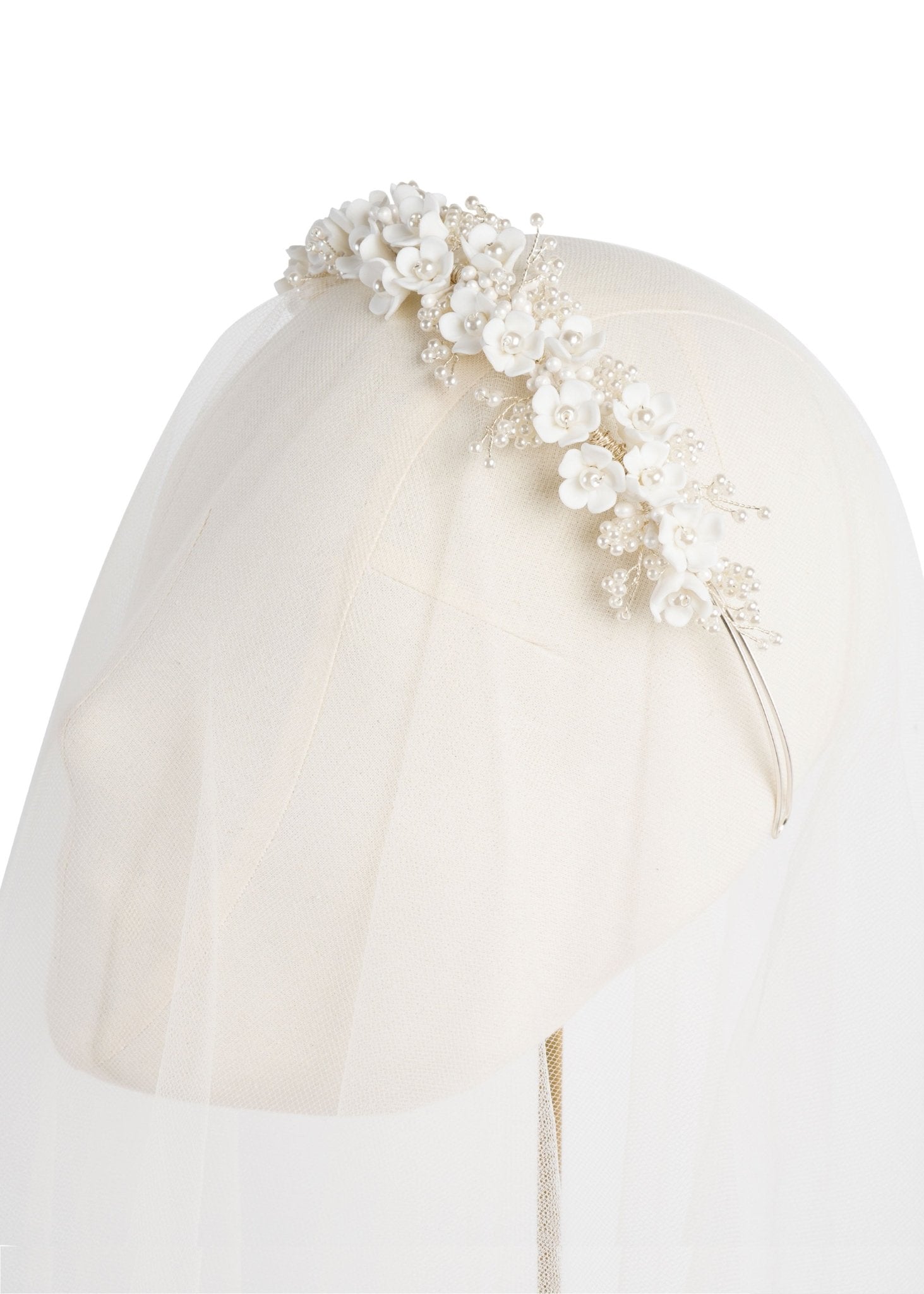 Elizabeth Bower Snowdrop Floral Haarband Silber Keramikblumen