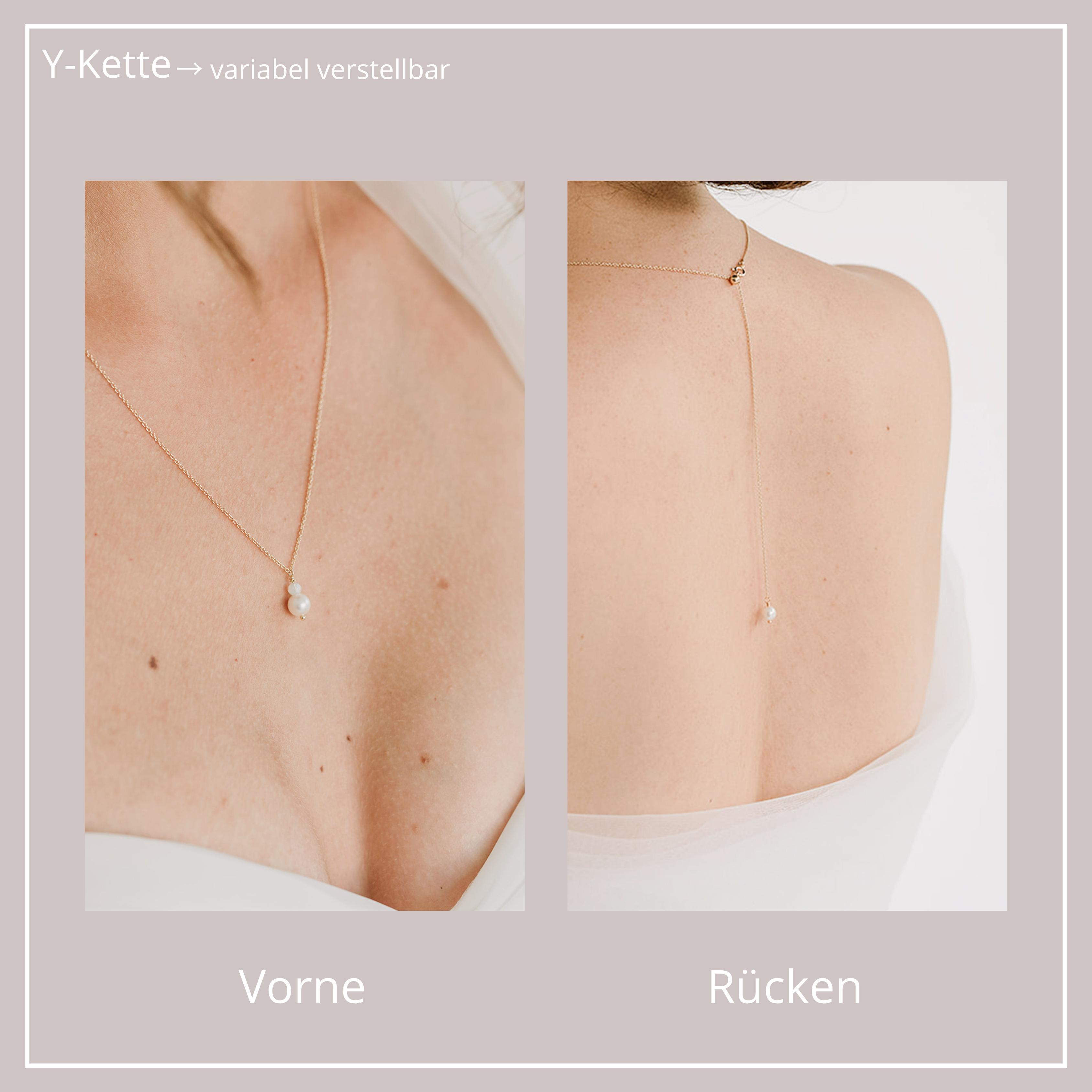Perlenbräute Y-Kette Halskette Rückenkette Gold Perlen 65cm