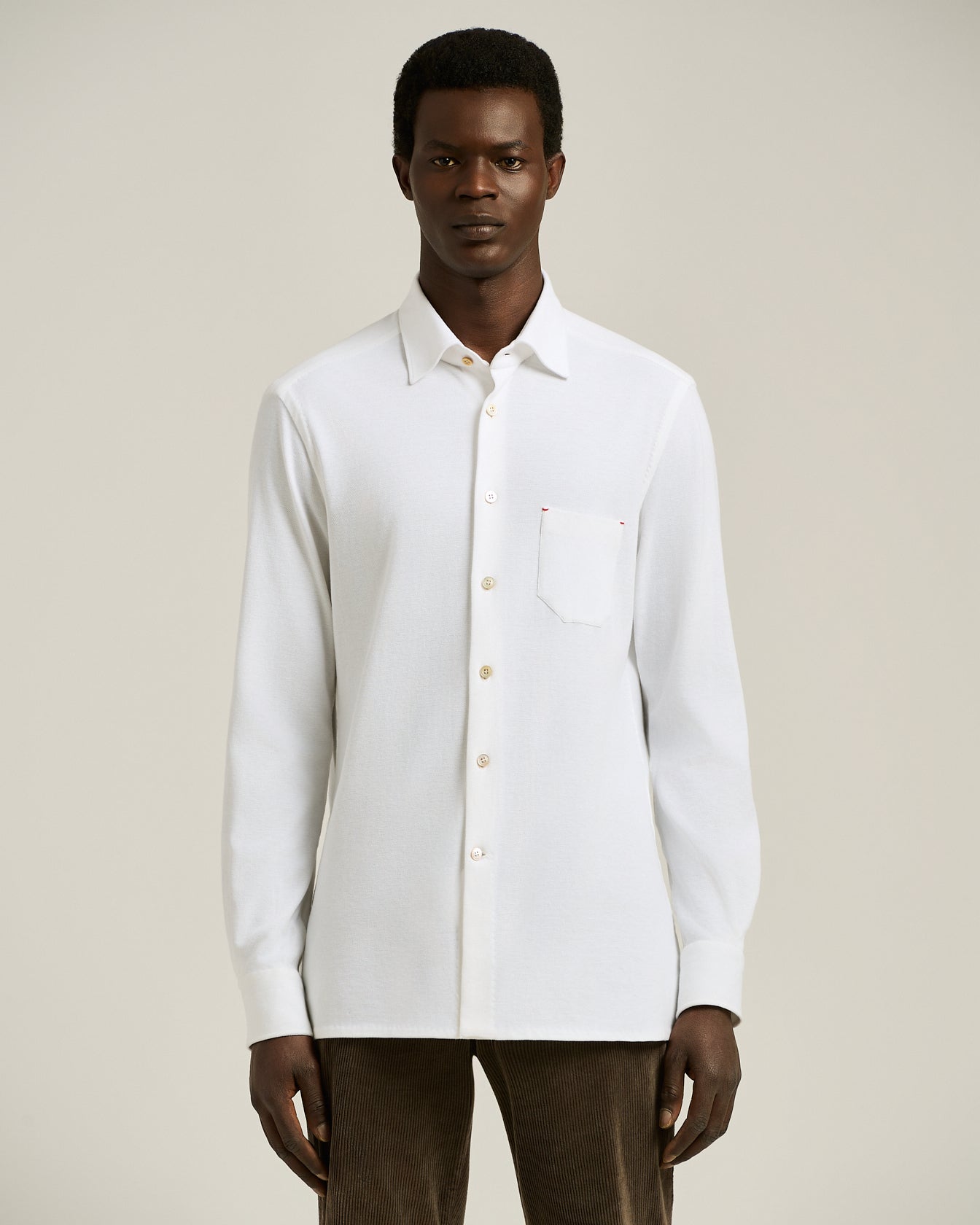 Kiton Nerano Shirt Jerseyhemd Weiß Baumwolle Druckknopf