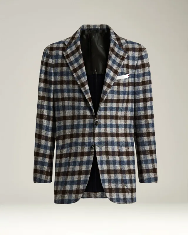 Kiton Jackets Karo Sakko Kaschmir Gr. 52 Einreiher