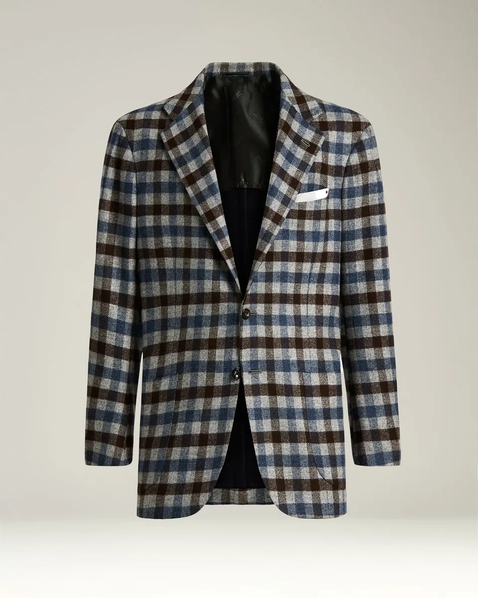 Kiton Jackets Karo Sakko Kaschmir Gr. 52 Einreiher
