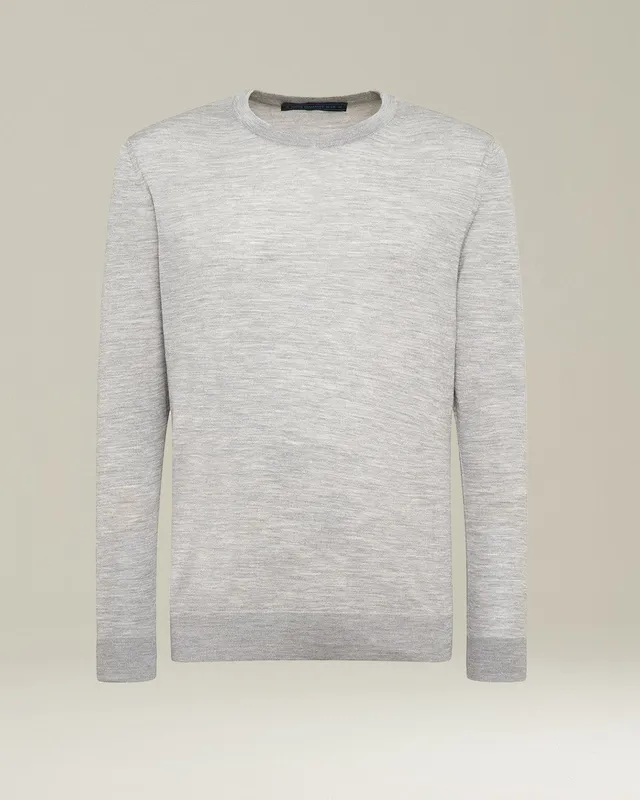 Kiton Knitwear Jersey Rundhals Pullover Wolle Hellgrau Gr. M