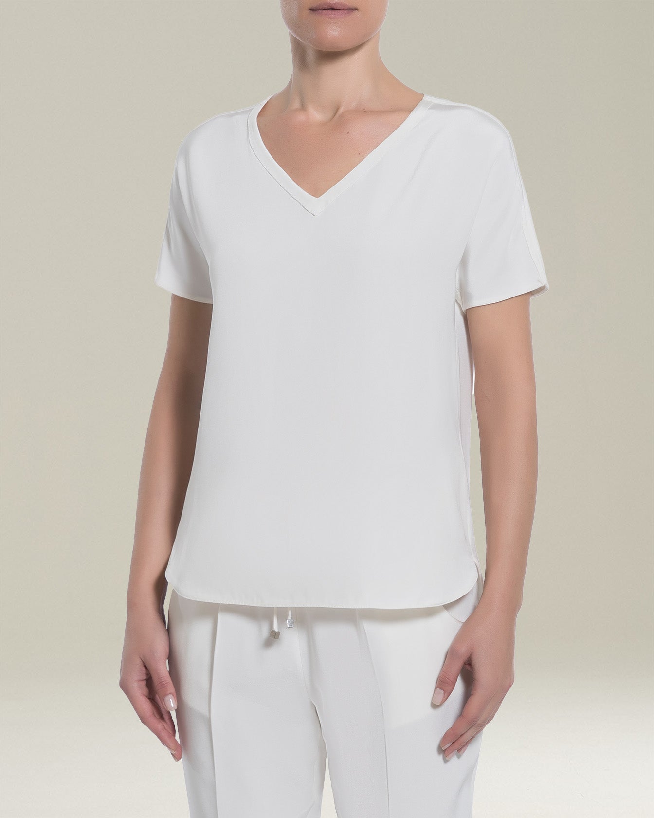 Kiton Essentials Seiden T-Shirt Weiß V-Ausschnitt 42