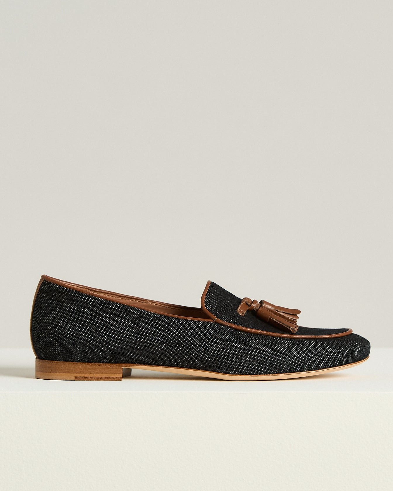 Kiton Shoes Tassel-Loafer Denim Baumwolle Leder