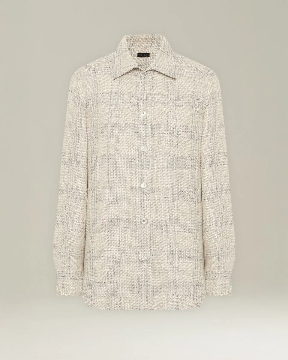 Kiton Shirts Overshirt Karo Seidenhemd Seide Leinen