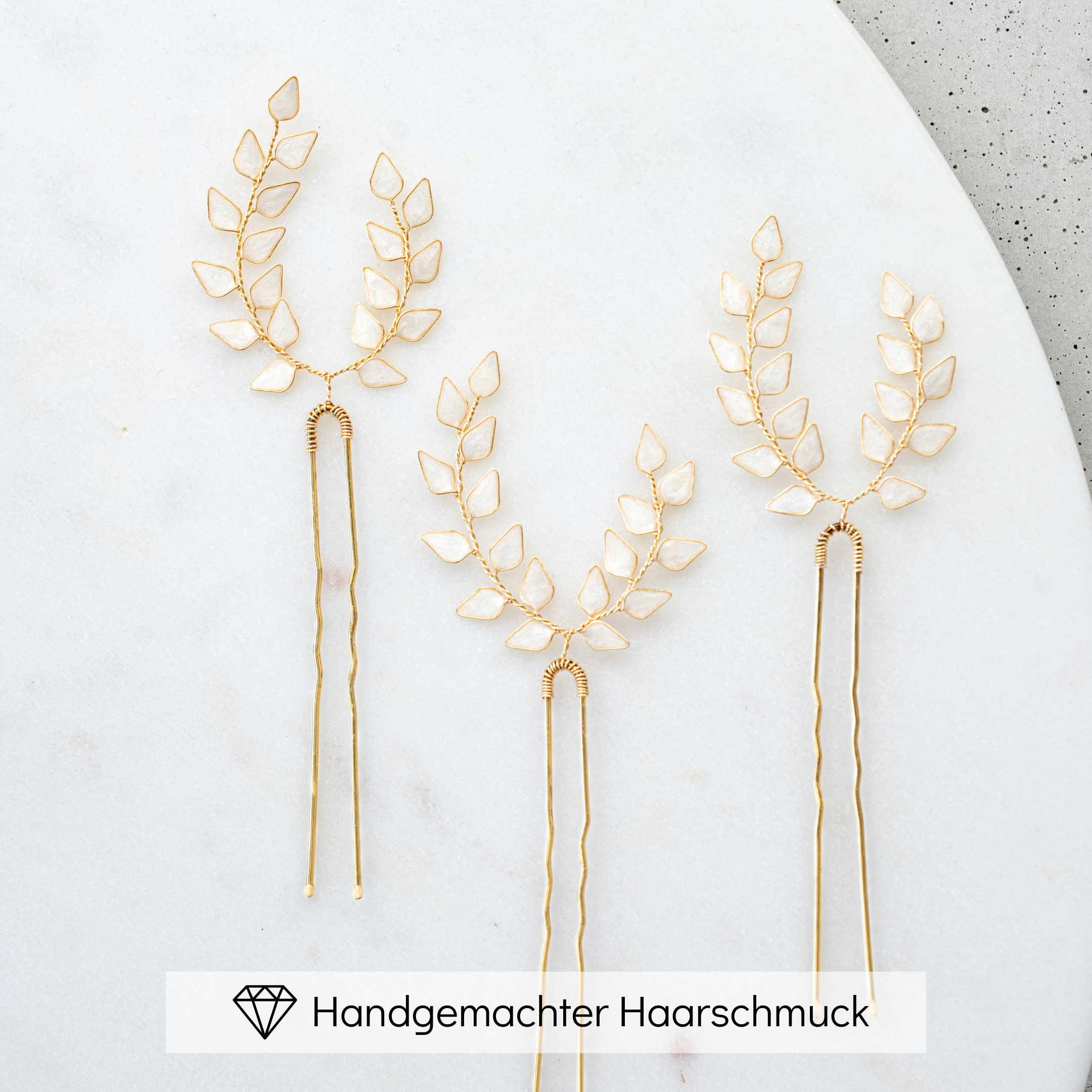 Perlenbräute Haarschmuck Lana Haarnadeln Gold 3er Set Perlen