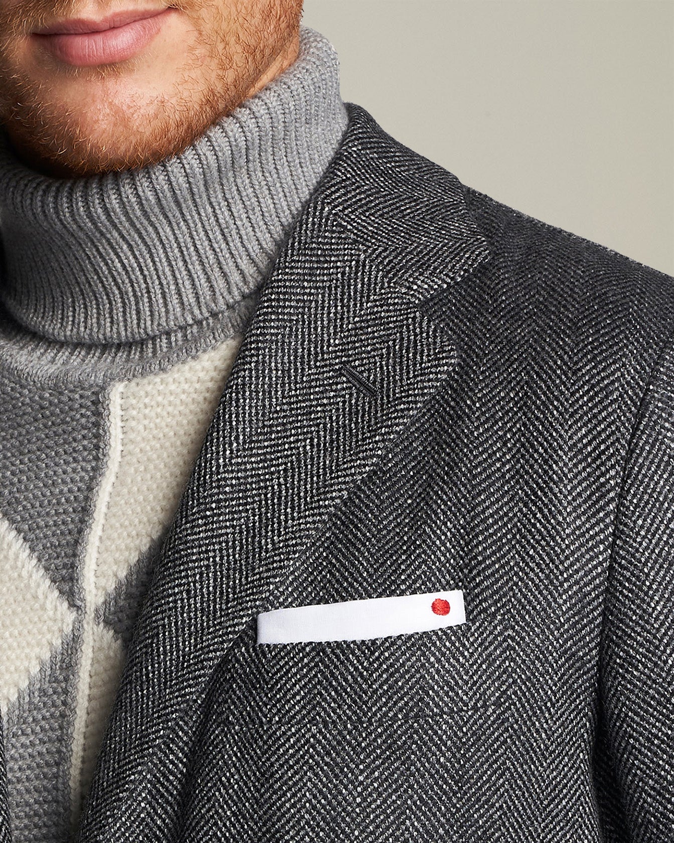 Kiton Jackets Sakko Kaschmir Grau Fischgrät Einreihig