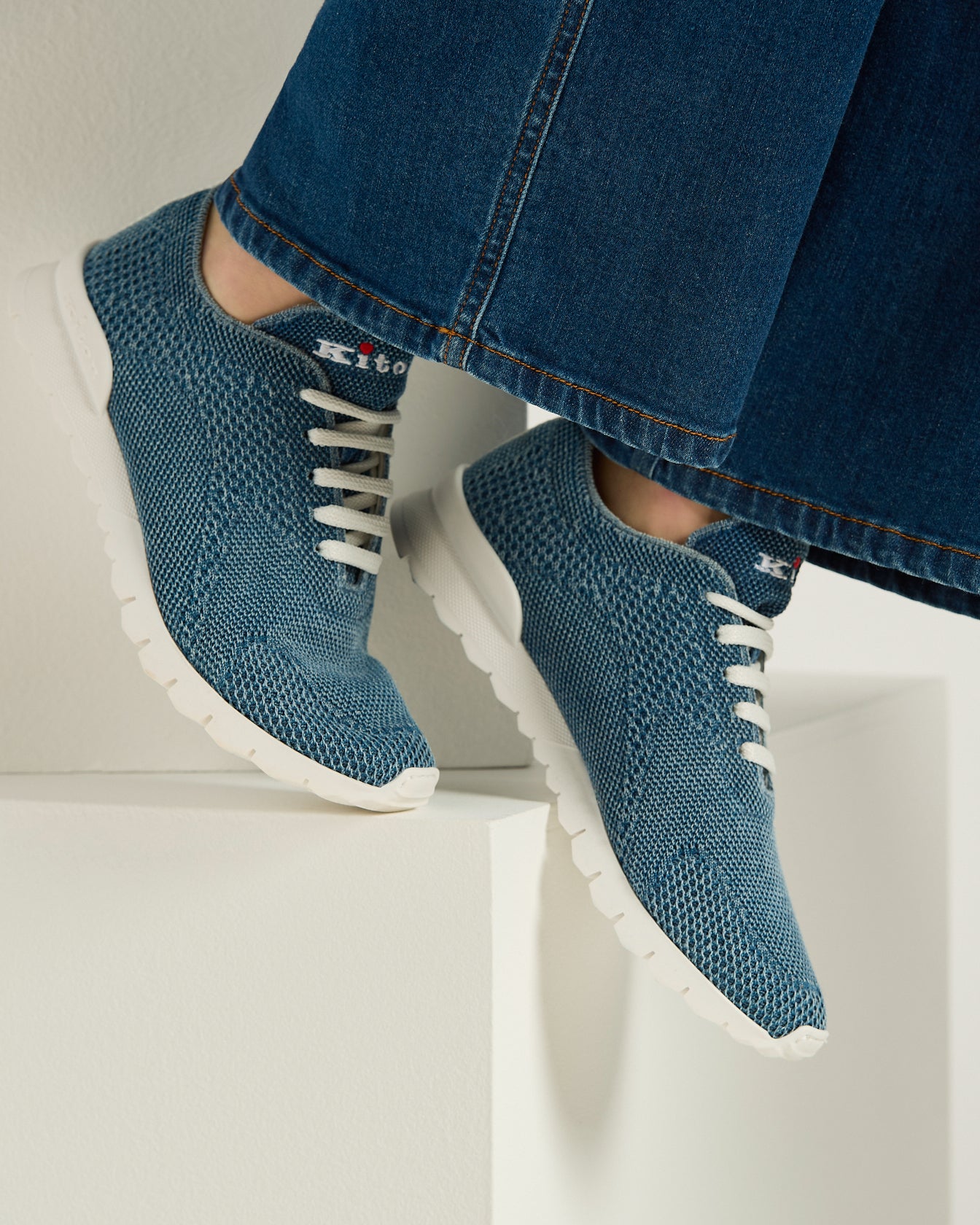 Kiton Fits Sneakers Gr.38 Jeansblau Baumwolle