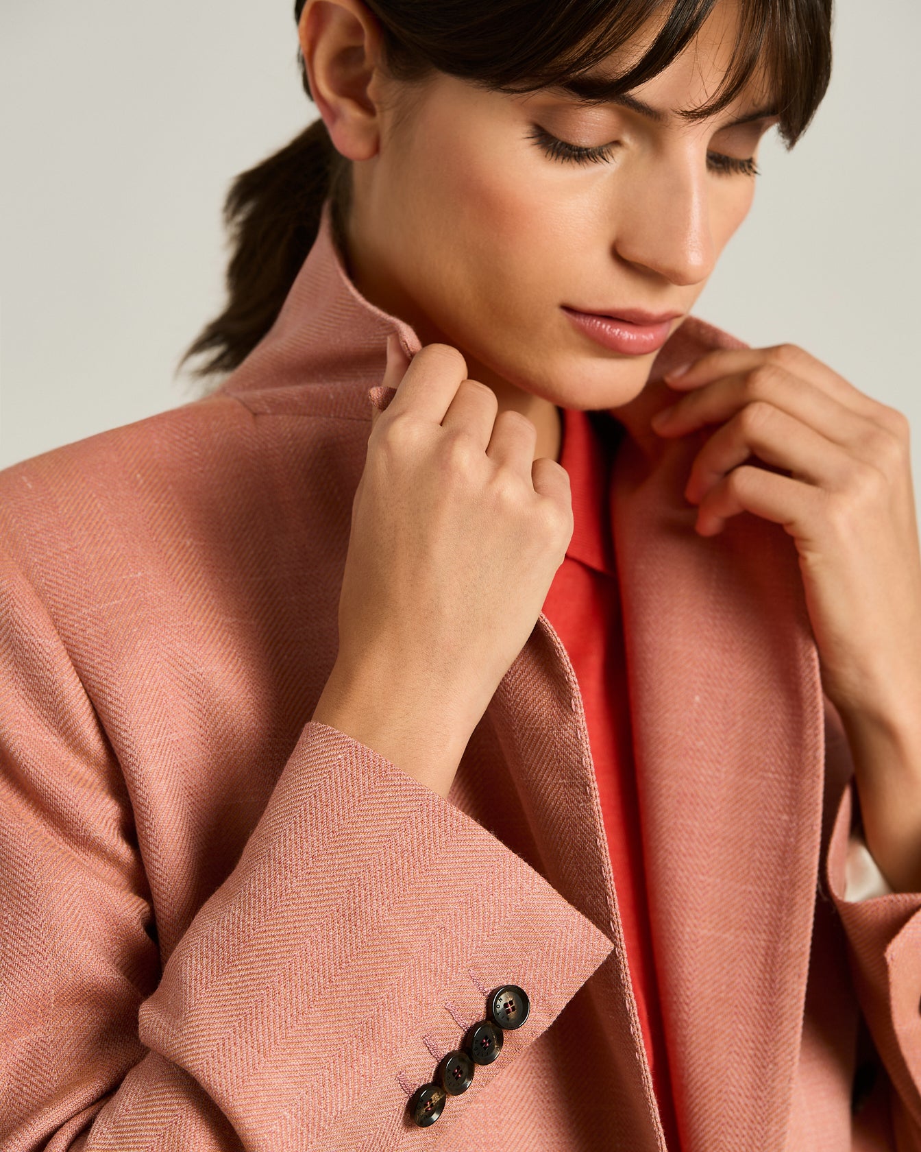 Kiton Jacket Zweireihiger Blazer Wolle Seide Leinen Rose