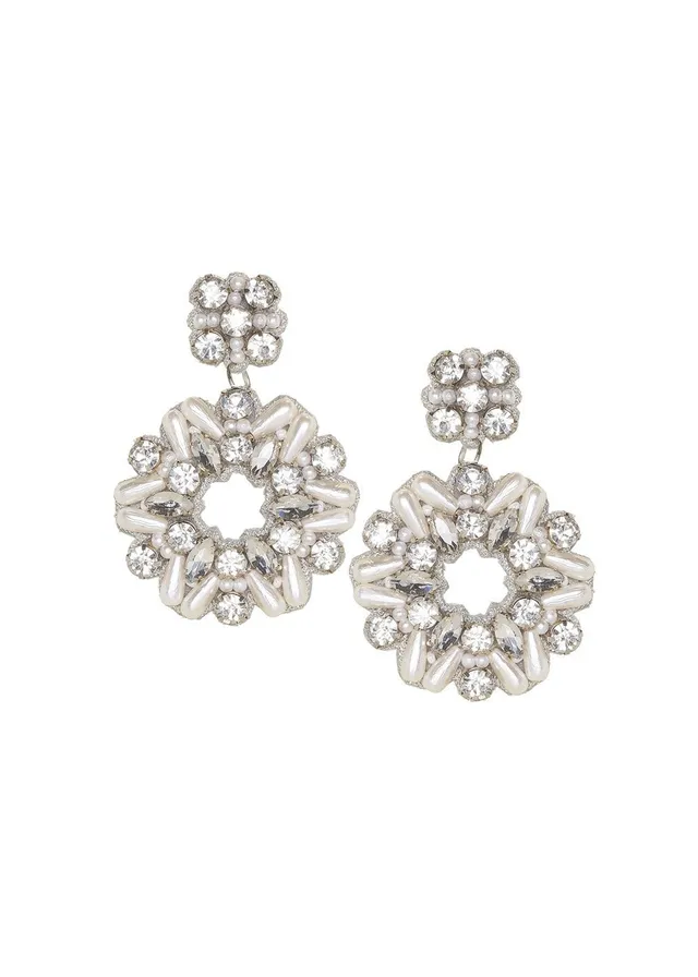 Elizabeth Bower Sheilda Creolen Braut Rhodium Perlen 40mm