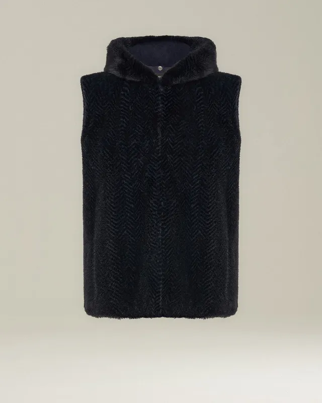 Kiton Gilet Sleeveless Mink Weste Nerz Nylon Wende