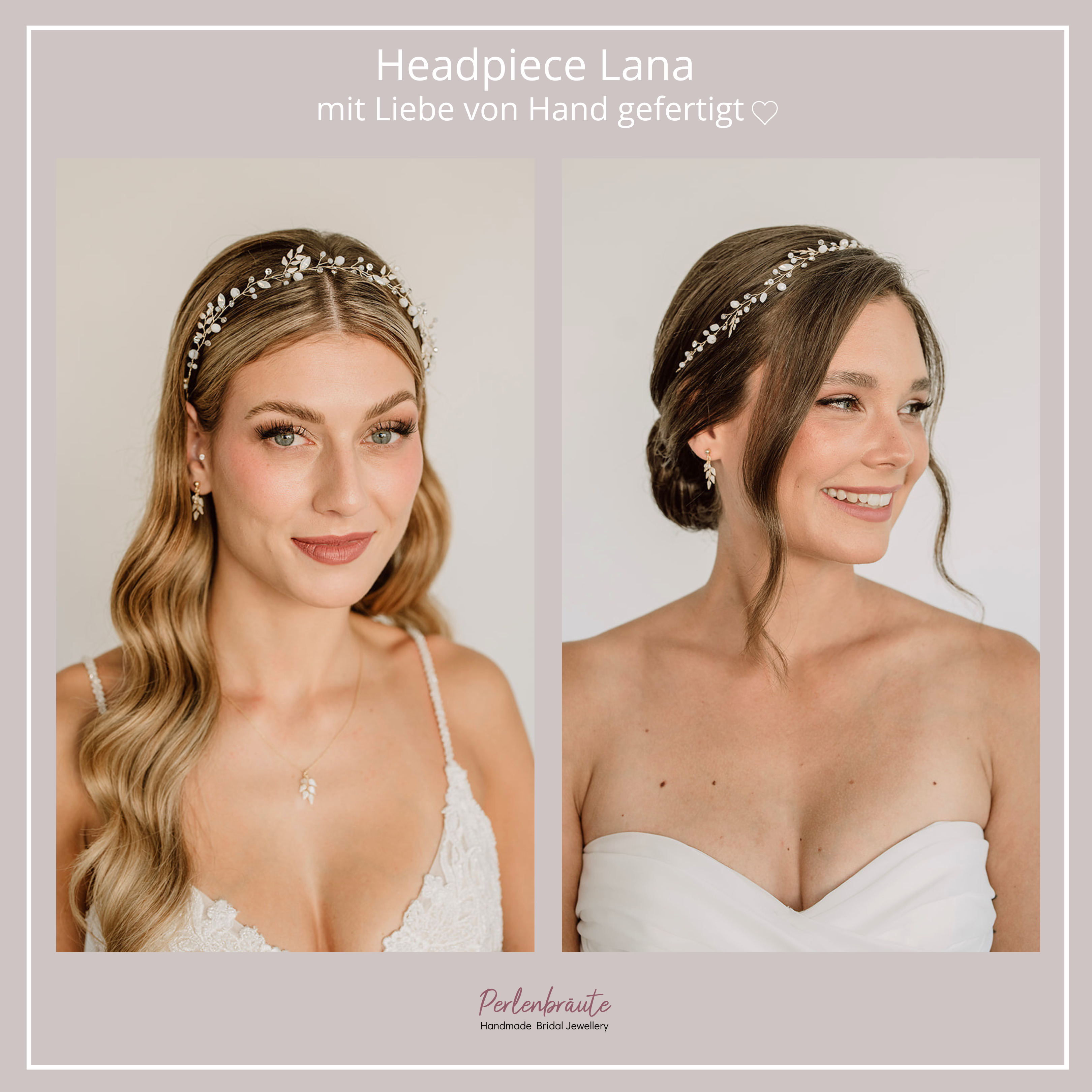 Perlenbräute Lana Headpiece Braut-Haarschmuck Gold 30 cm