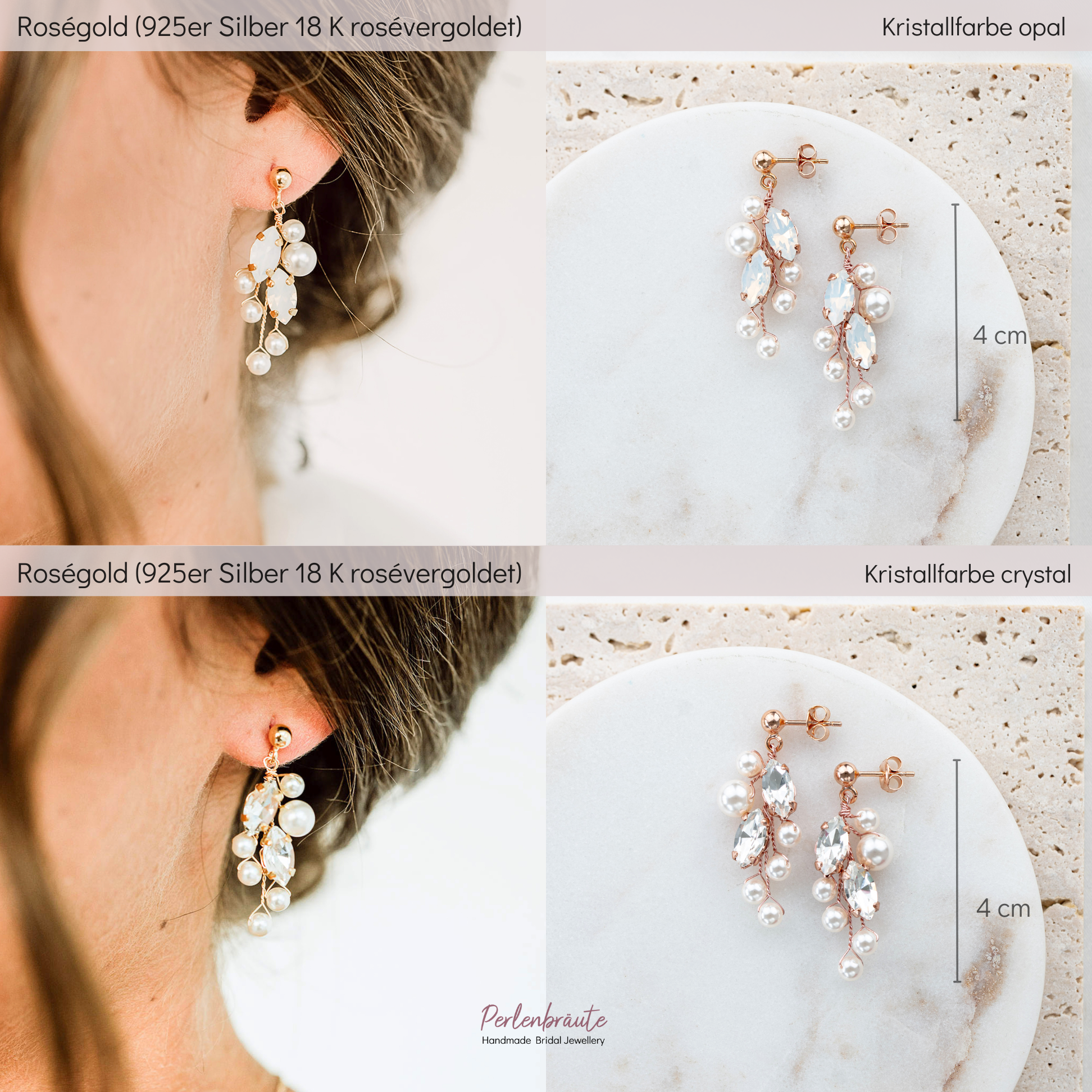 Perlenbräute Ana Ohrringe Hochzeit Perlen Gold white opal