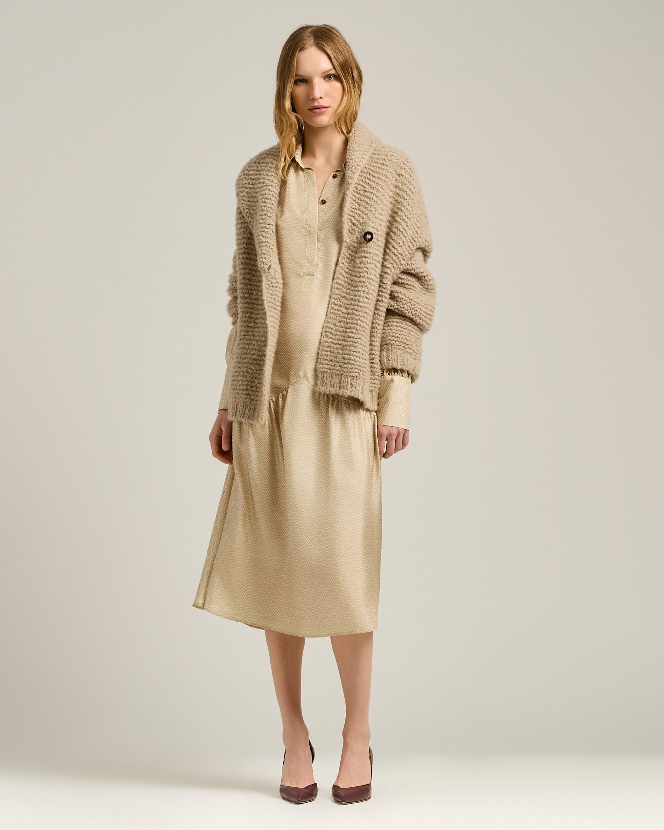 Kiton Cardigan Strickjacke Beige Kaschmir-Seide Gr. 48