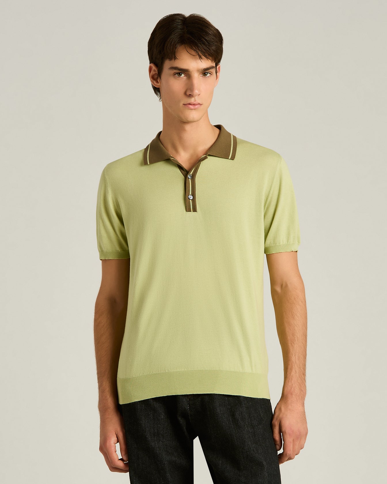 Kiton Polo Poloshirt pistazie Baumwolle Kontrastkragen