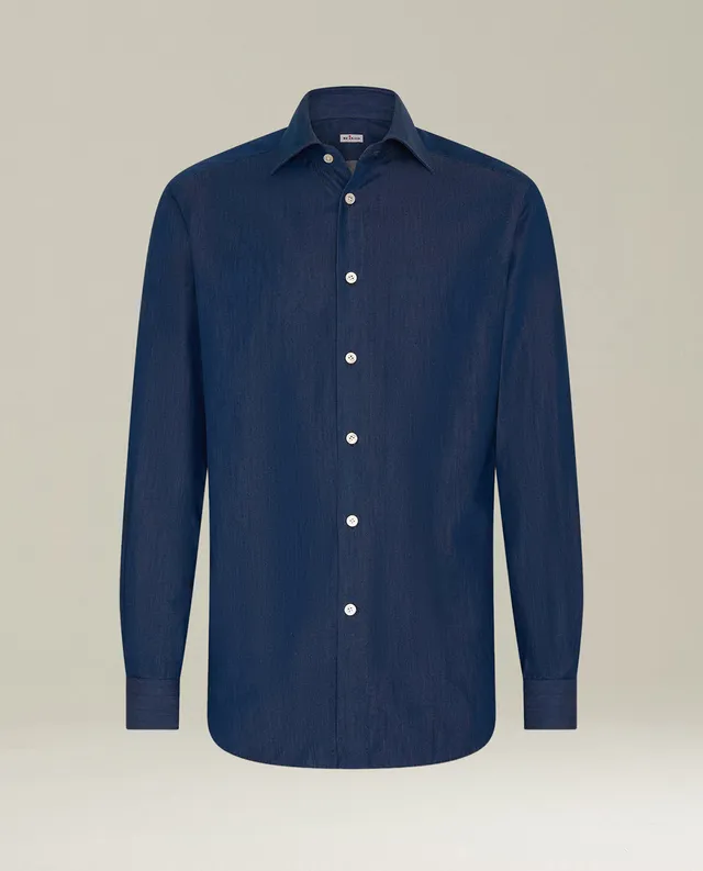 Kiton Shirts Blue Denim Hemd 40 blaue Baumwolle