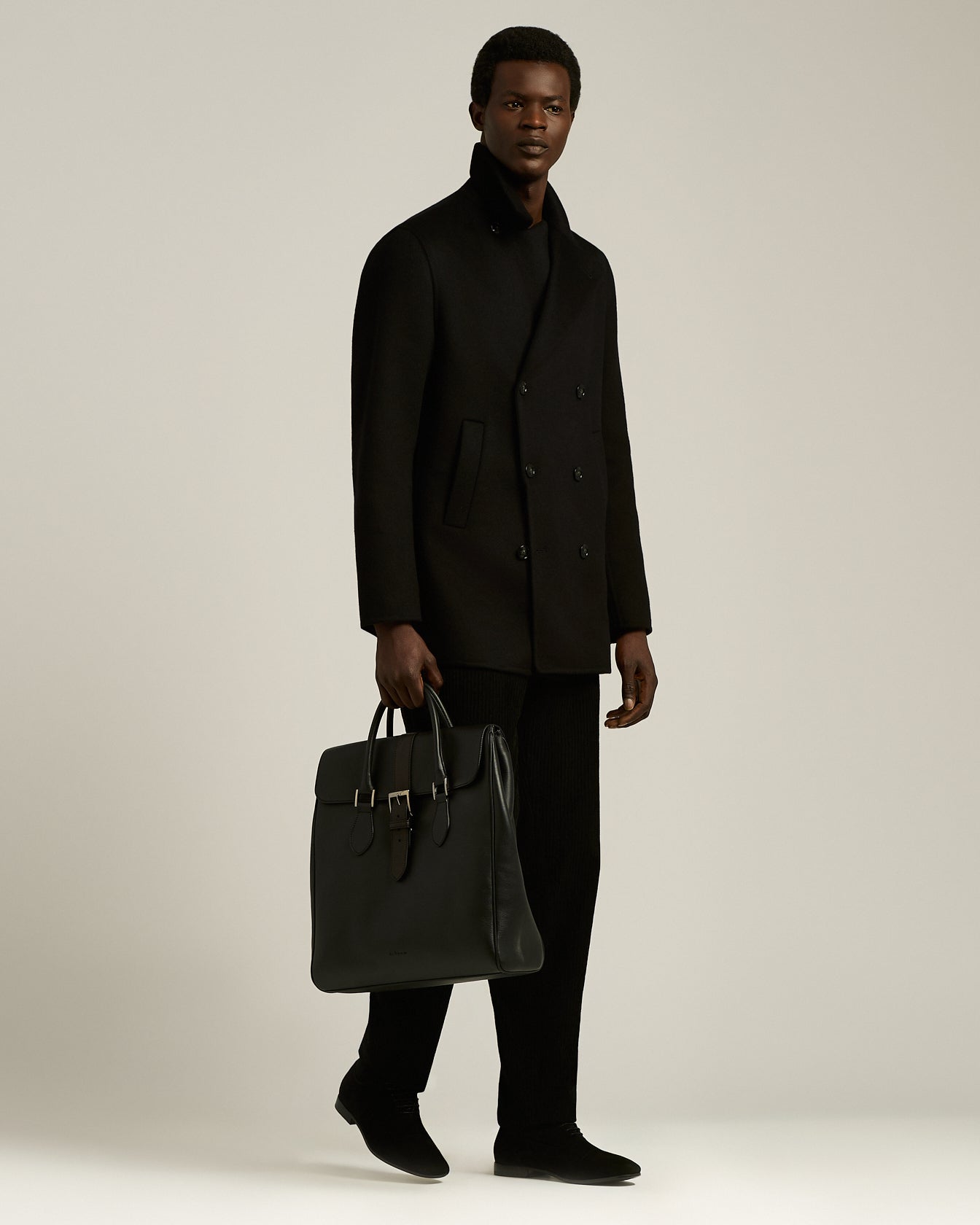 Kiton Outerwear Double-Breasted Mantel Kaschmir schwarz