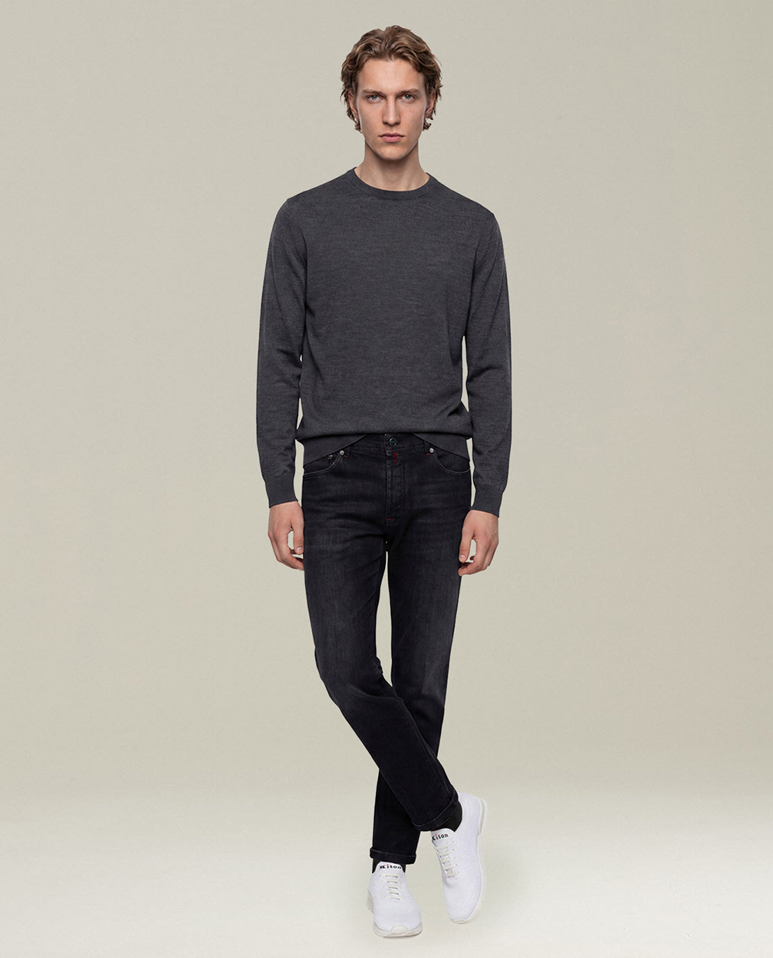 Kiton Jeans Five-Pocket washed black Gr. 33 Stretch tapered