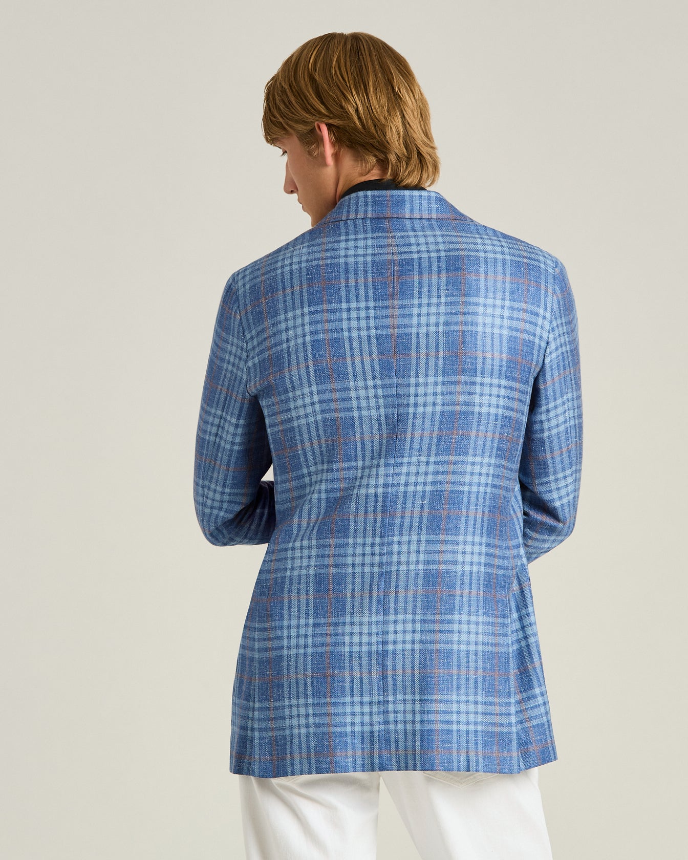 Kiton Jackets Sakko Kaschmir Seide Leinen kariert blau
