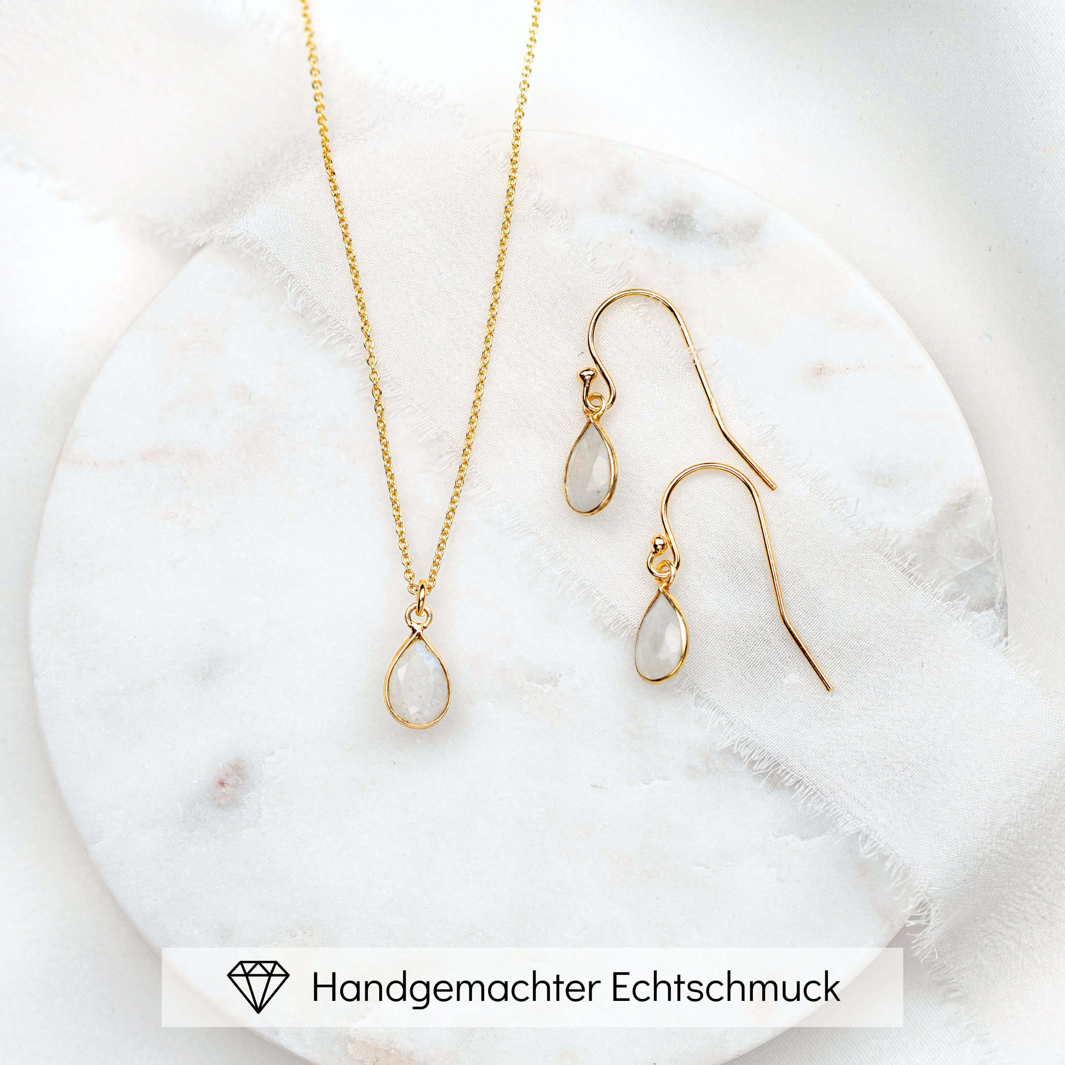 Perlenbräute Juna Brautschmuck Set Mondstein Gold 45 cm