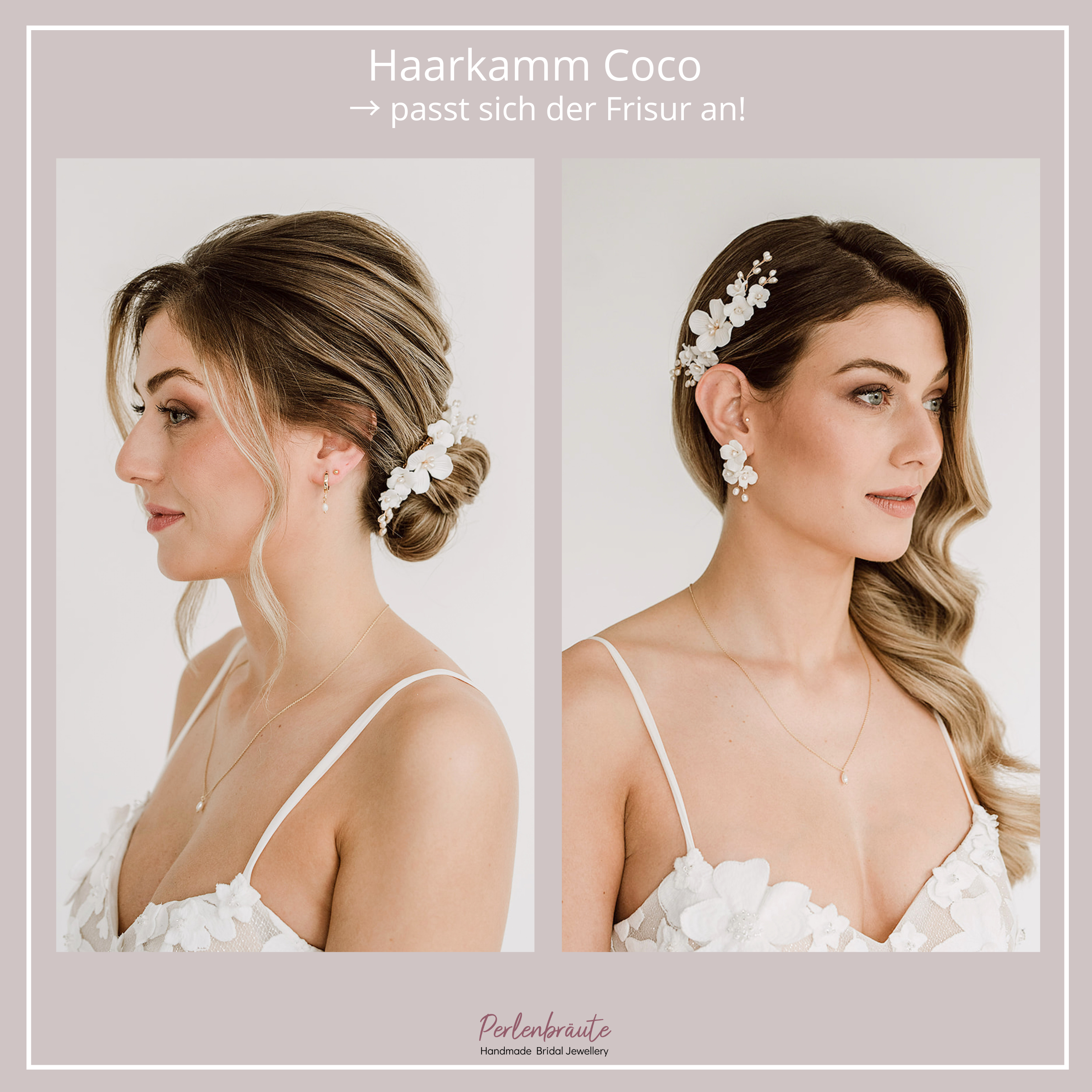 Perlenbräute Haarschmuck Coco Haarkamm Perlen Blüten