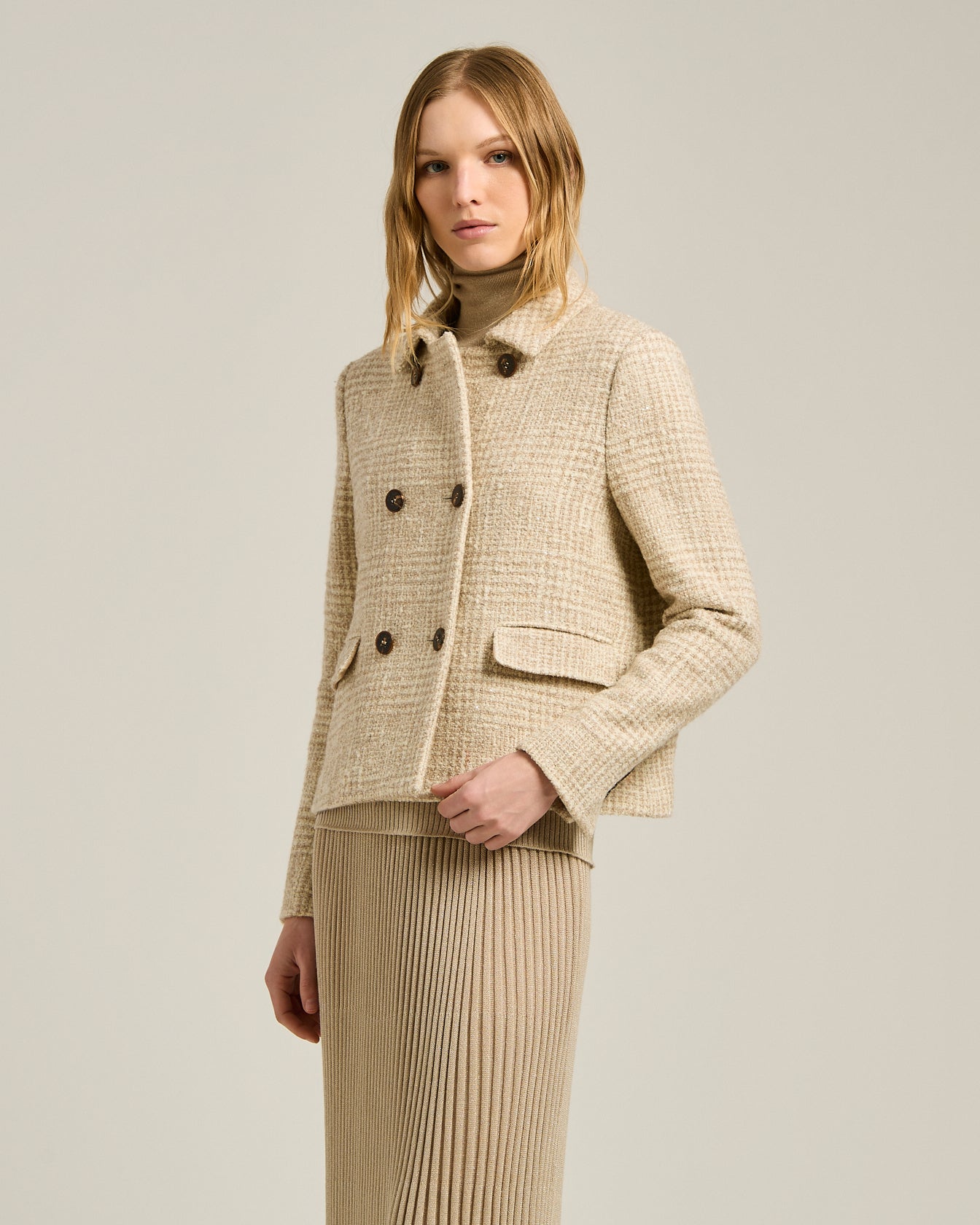 Kiton Peacoat Wolle-Alpaka beige Gr.40 zweireihig