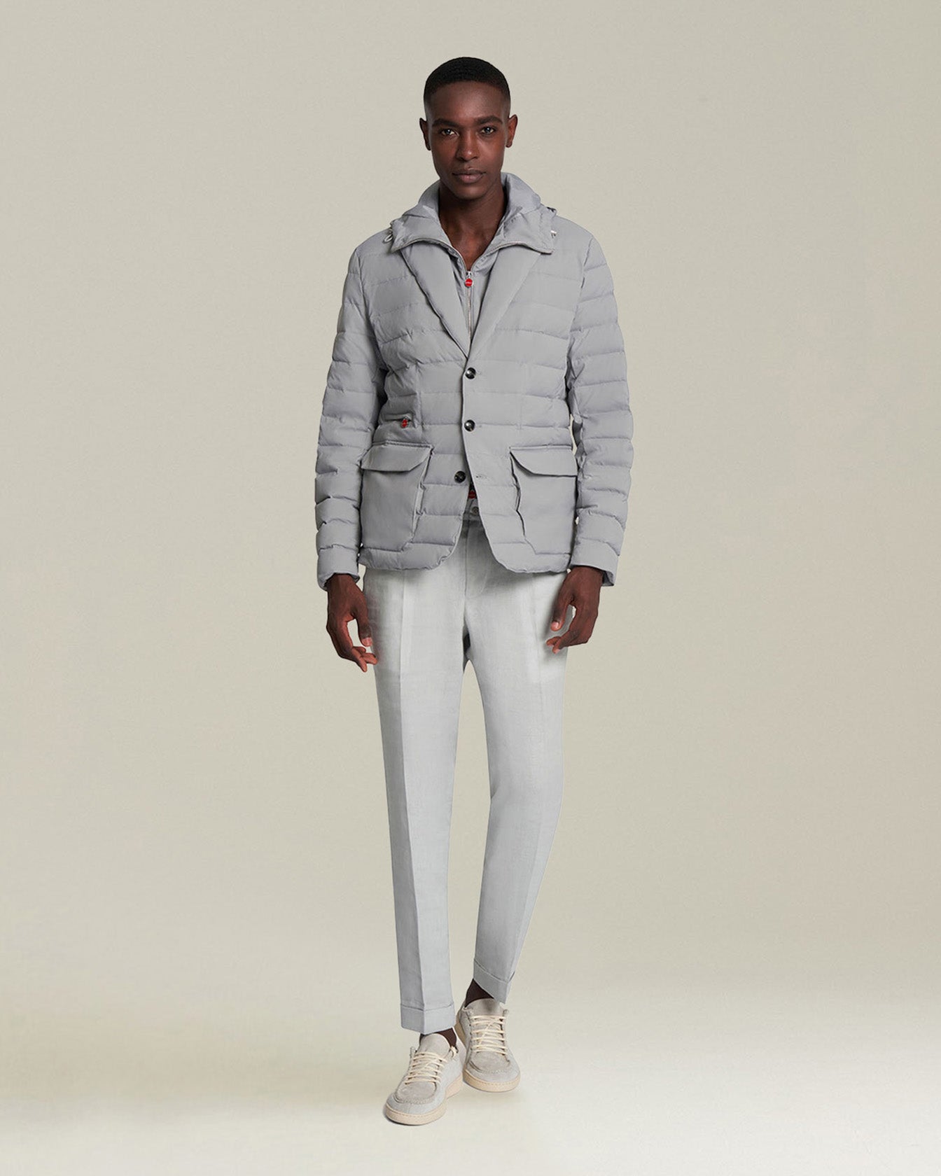 Kiton Jackets Jacke grau Technik-Seide Kapuze Stepp