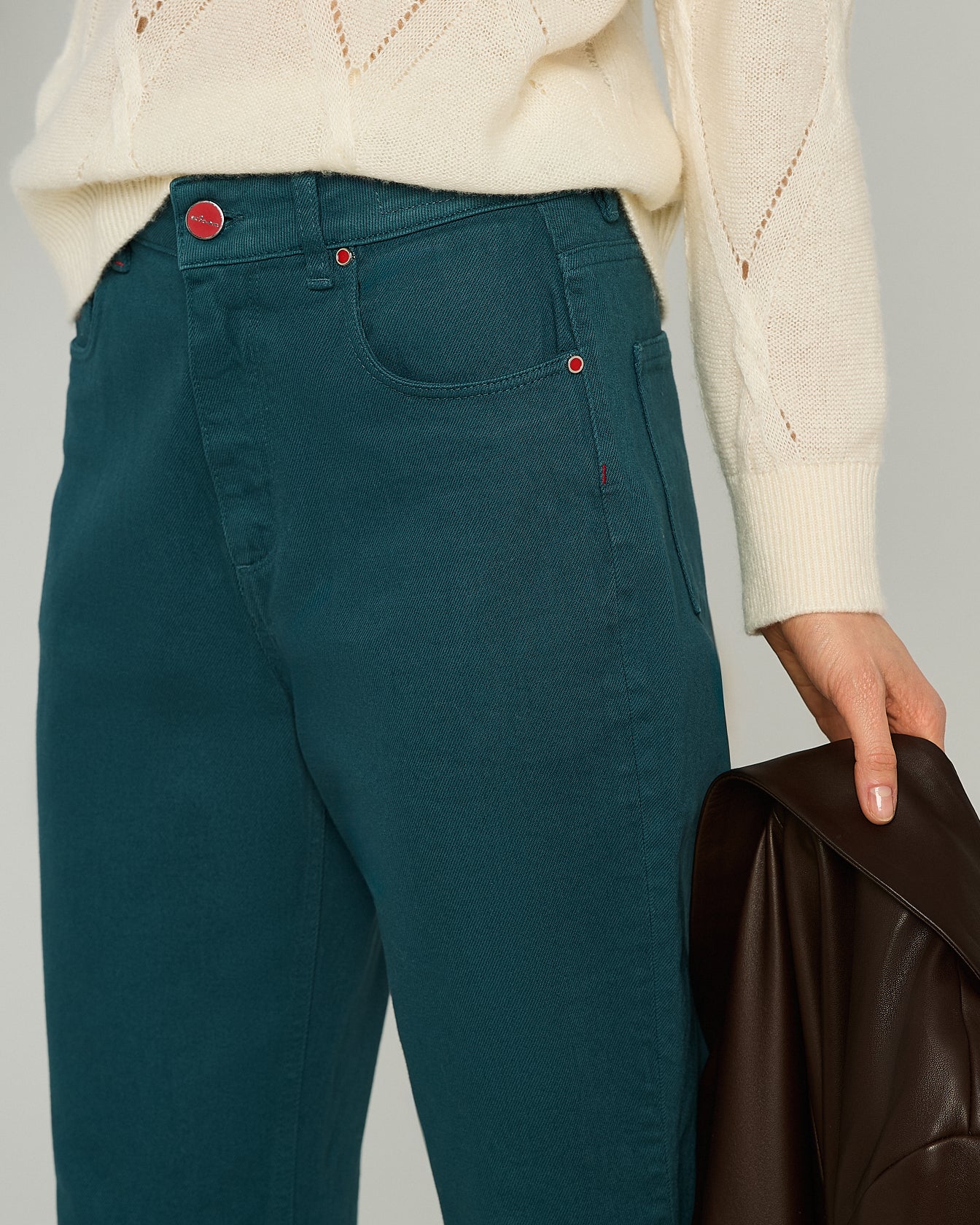Kiton Jeans Stretch Petrolgrün 5-Pocket Größe 40