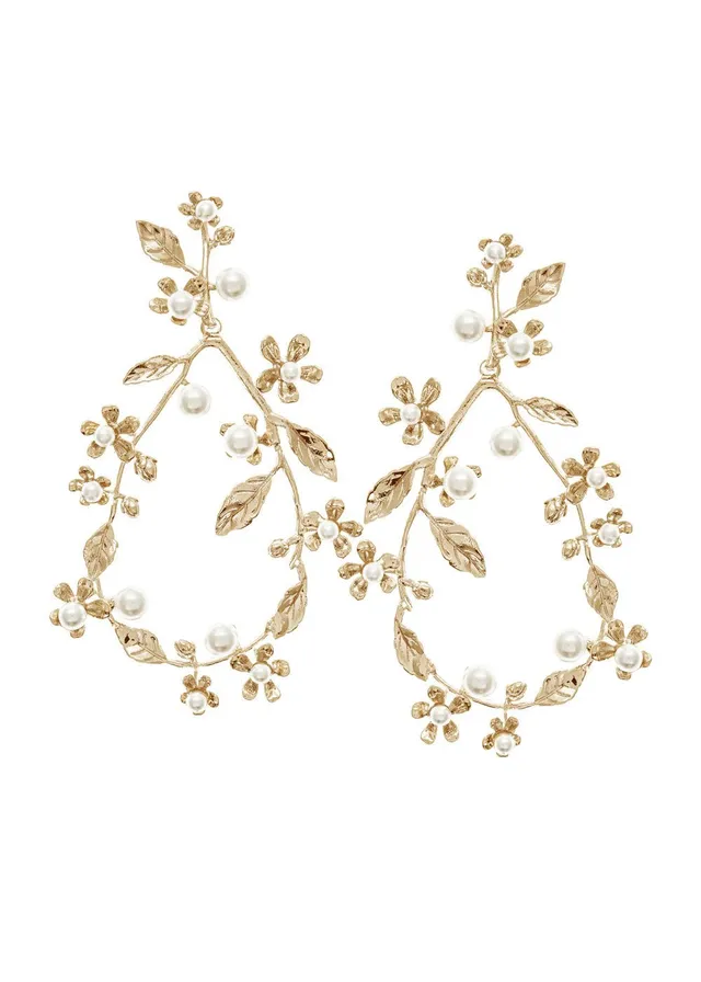 Elizabeth Bower Athena Floral Pearl Creolen Rhodium