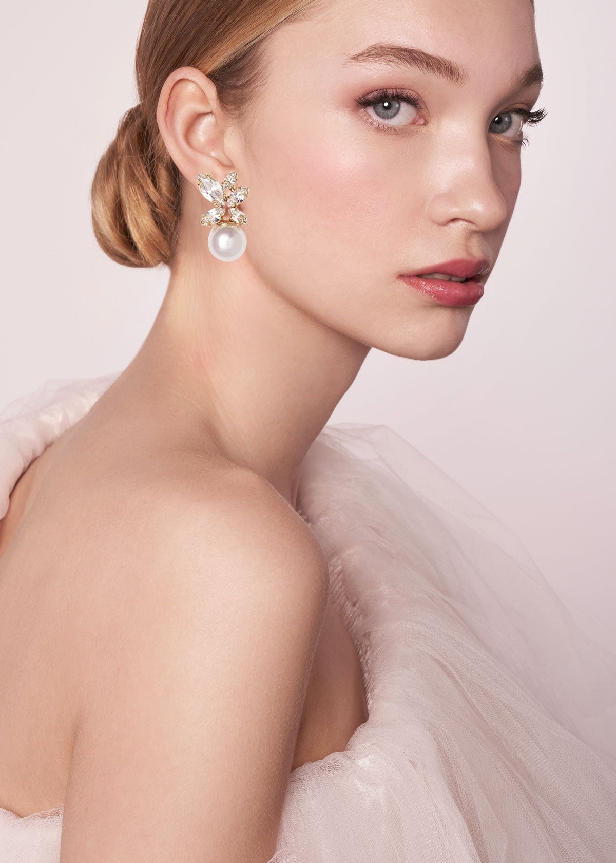 Elizabeth Bower Burst Duet Crystal Pearl Stecker Braut Ohrringe Gold