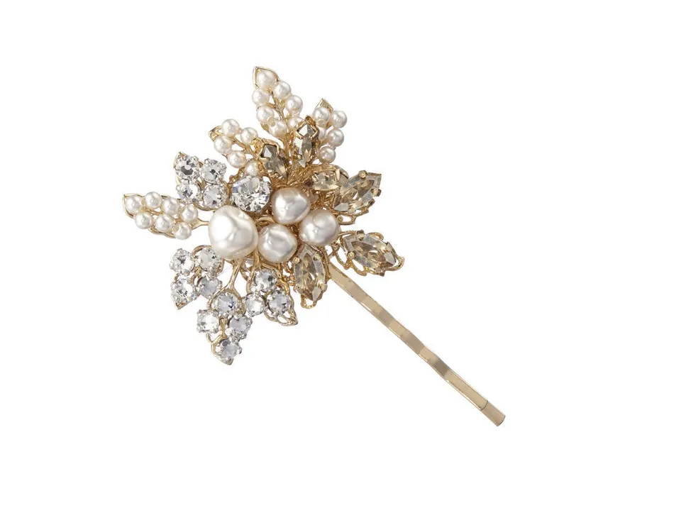 Elizabeth Bower Corsage Haarnadel Perle Kristall Gold