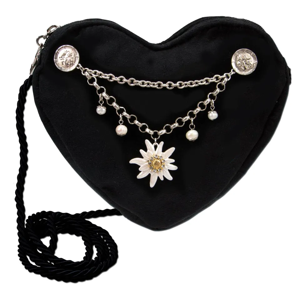 Alpenflüstern DAHEIM Greta DTA104 Herztasche Edelweiss schwarz