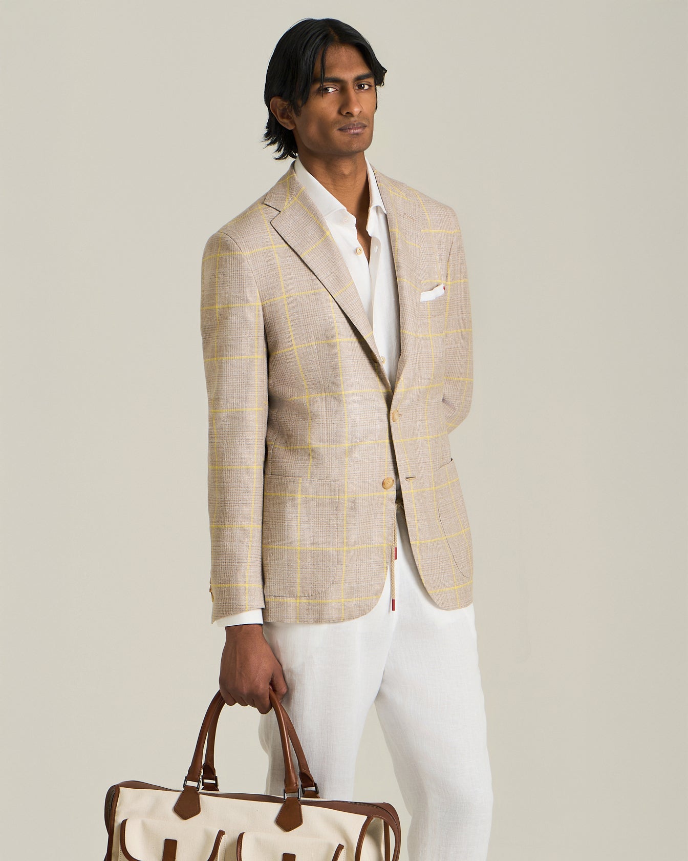 Kiton Blazer Sakko Kariert Cashmere Seide Leinen