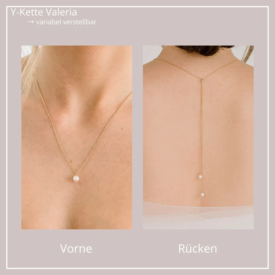 Perlenbräute Hals- Rückenkette Valeria Y-Kette Perlen 925 Silber