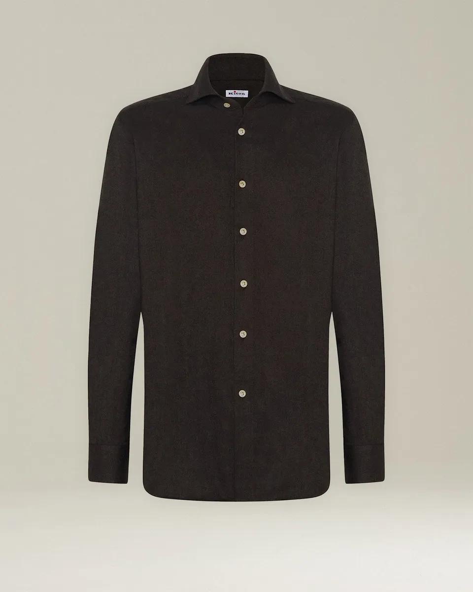 Kiton Shirts Monochrome Flannel Hemd Gr. 40 Baumwolle