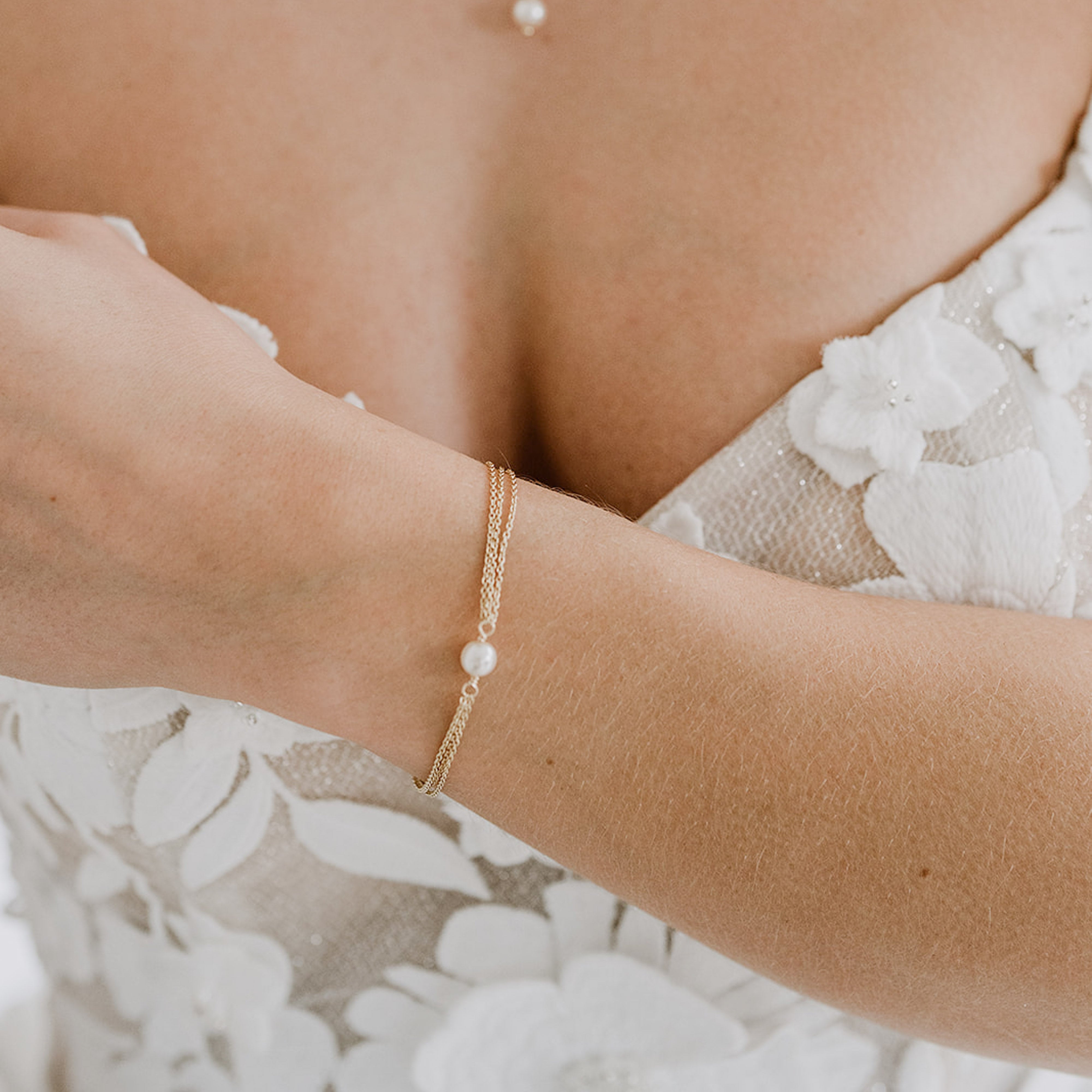 Perlenbräute Lola Armband Gold Hochzeit Perle 16-19cm
