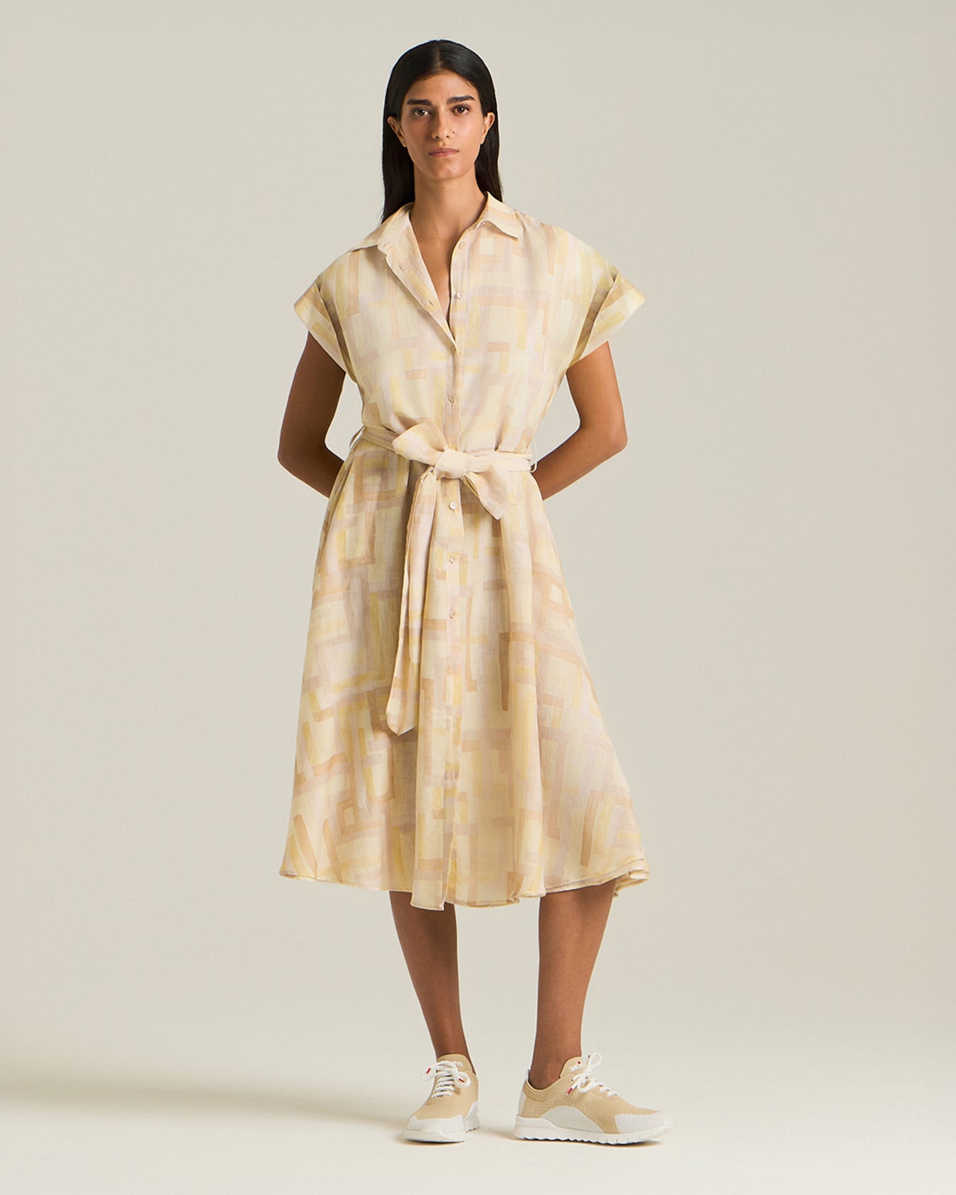 Kiton Dresses Voile-Kleid Baumwolle-Seide ärmellos mit Gürtel