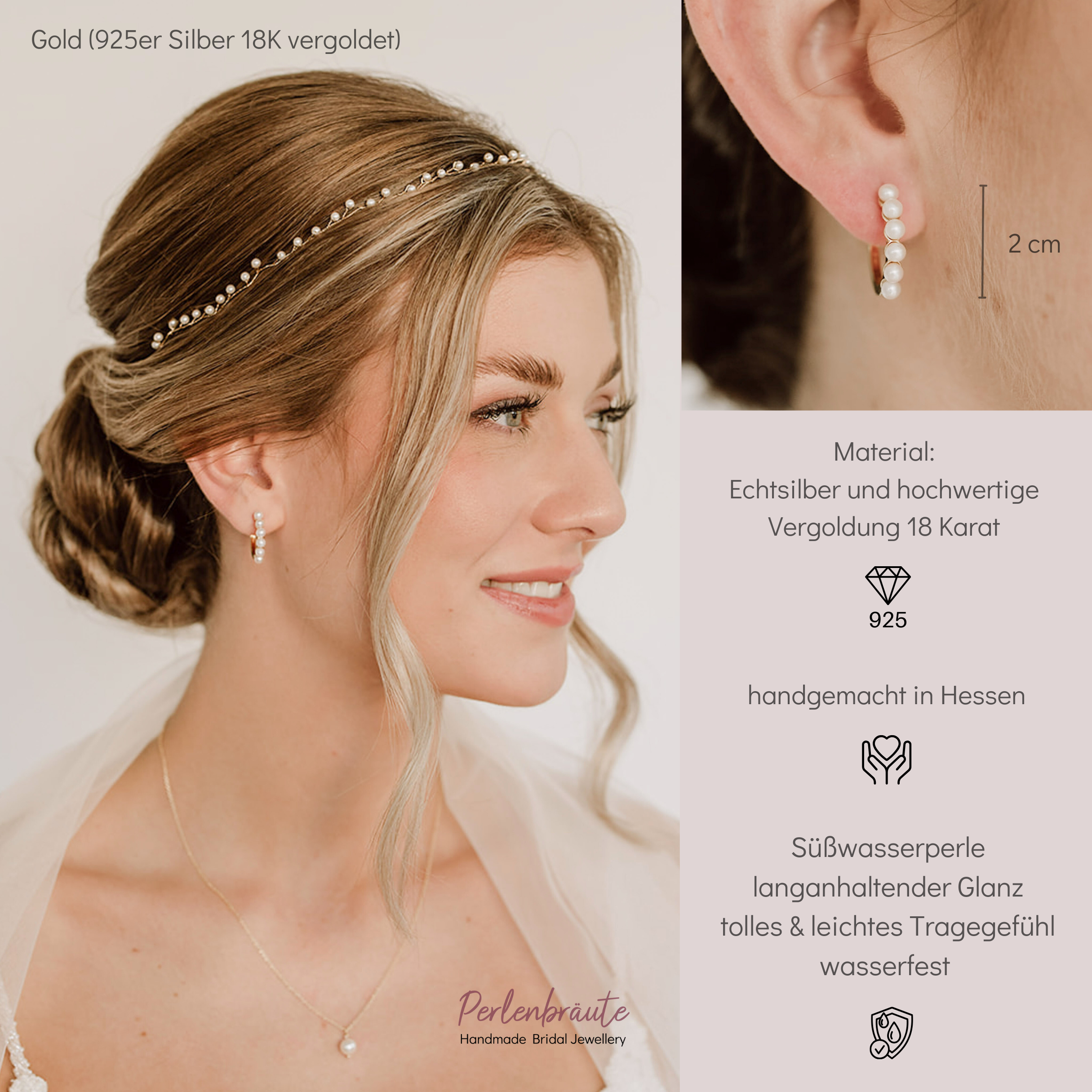 Perlenbräute Elli Creolen Hochzeit Silber Süßwasserperlen