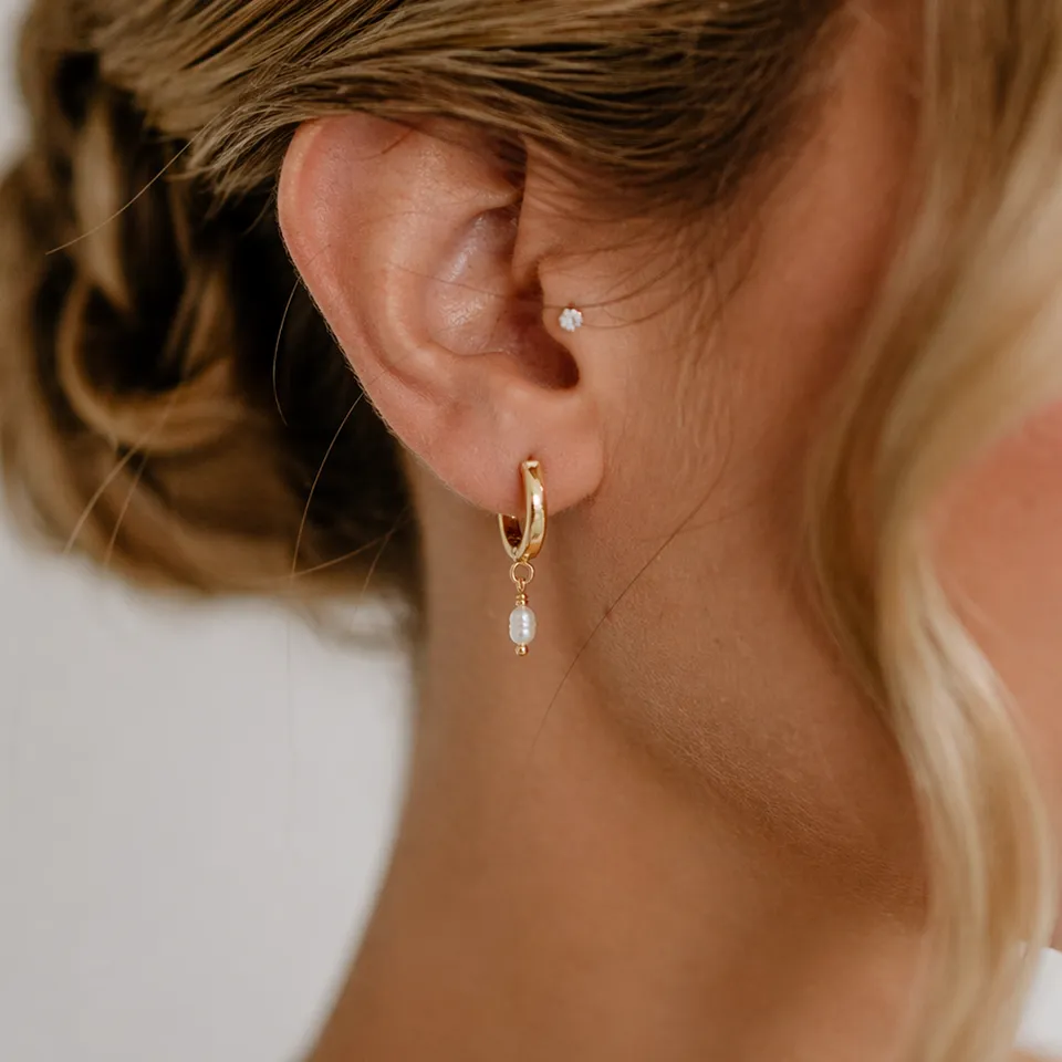 Perlenbräute Amelie Creolen Gold Süßwasserperle 2,5 cm