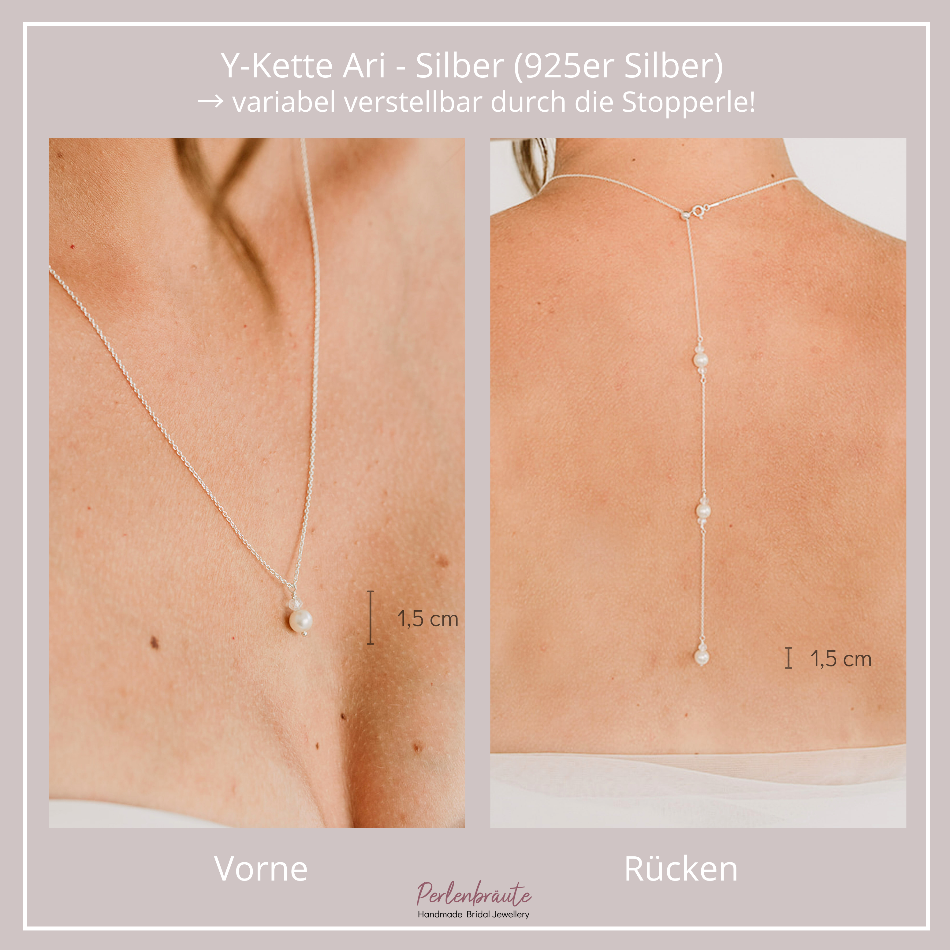 Perlenbräute Ari Halskette Y-Kette Gold 69cm Perlen