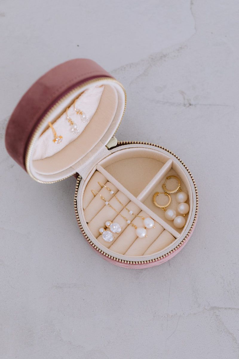 Juvelan Jewelry Case Round Schmucketui Groß Samt 10,5 cm
