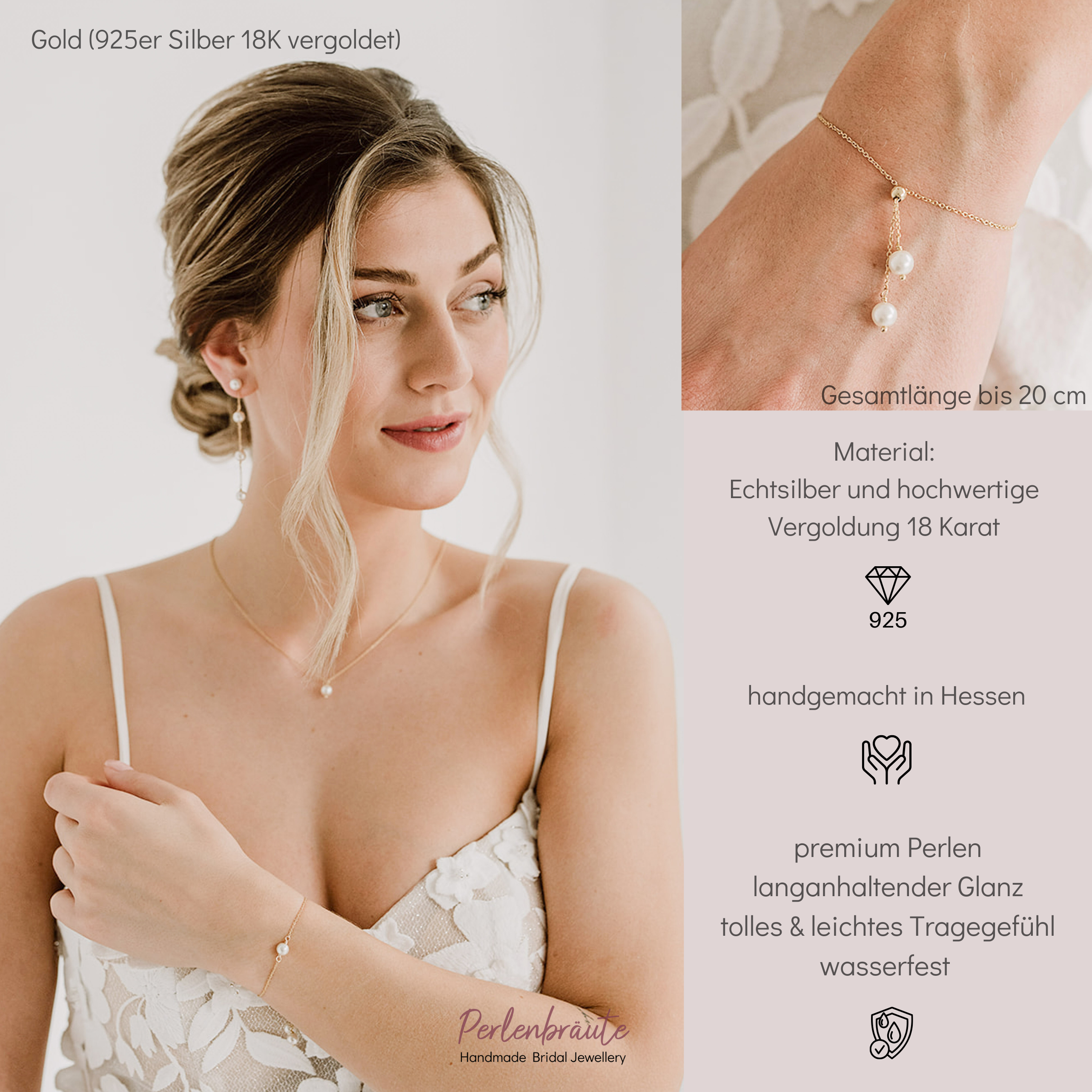 Perlenbräute Valeria Armband Gold verstellbar 20 cm