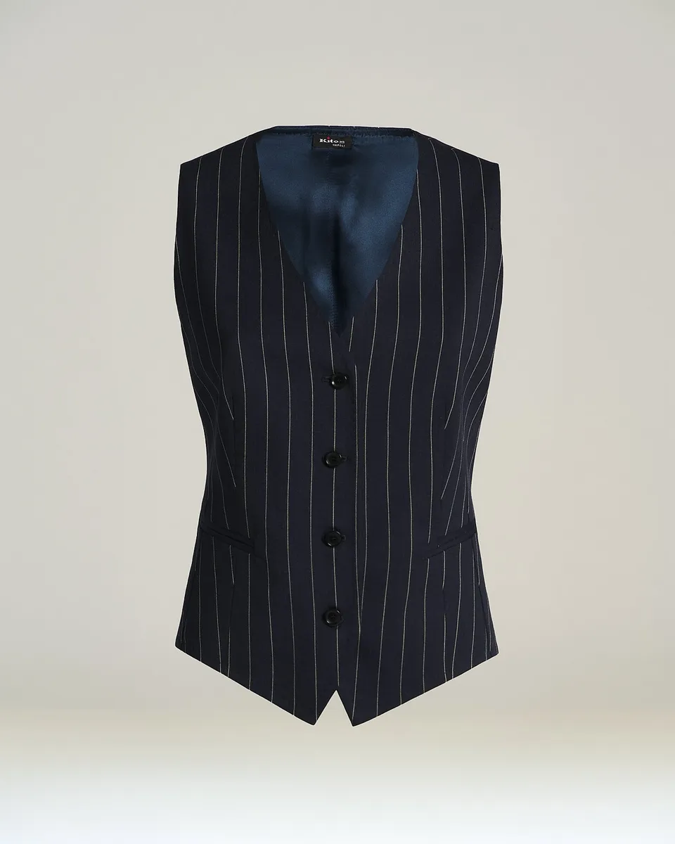 Kiton Gilet Wollweste blau Nadelstreifen Stretch