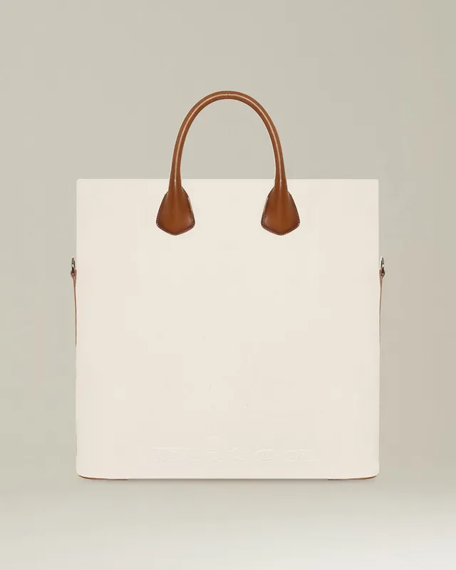 Kiton Tote Tasche Baumwolle Leder TU groß