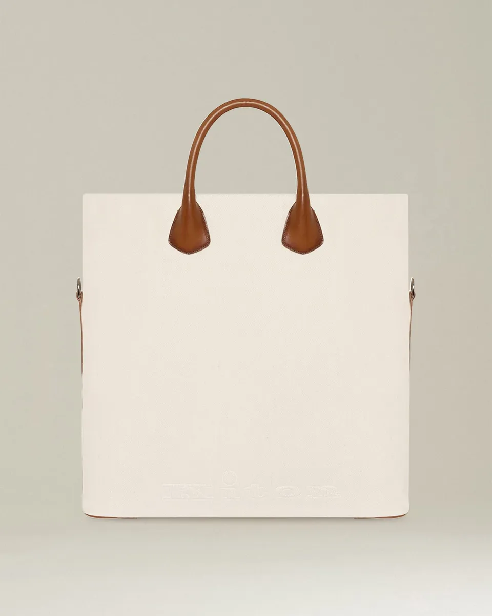 Kiton Tote Tasche Baumwolle Leder TU groß