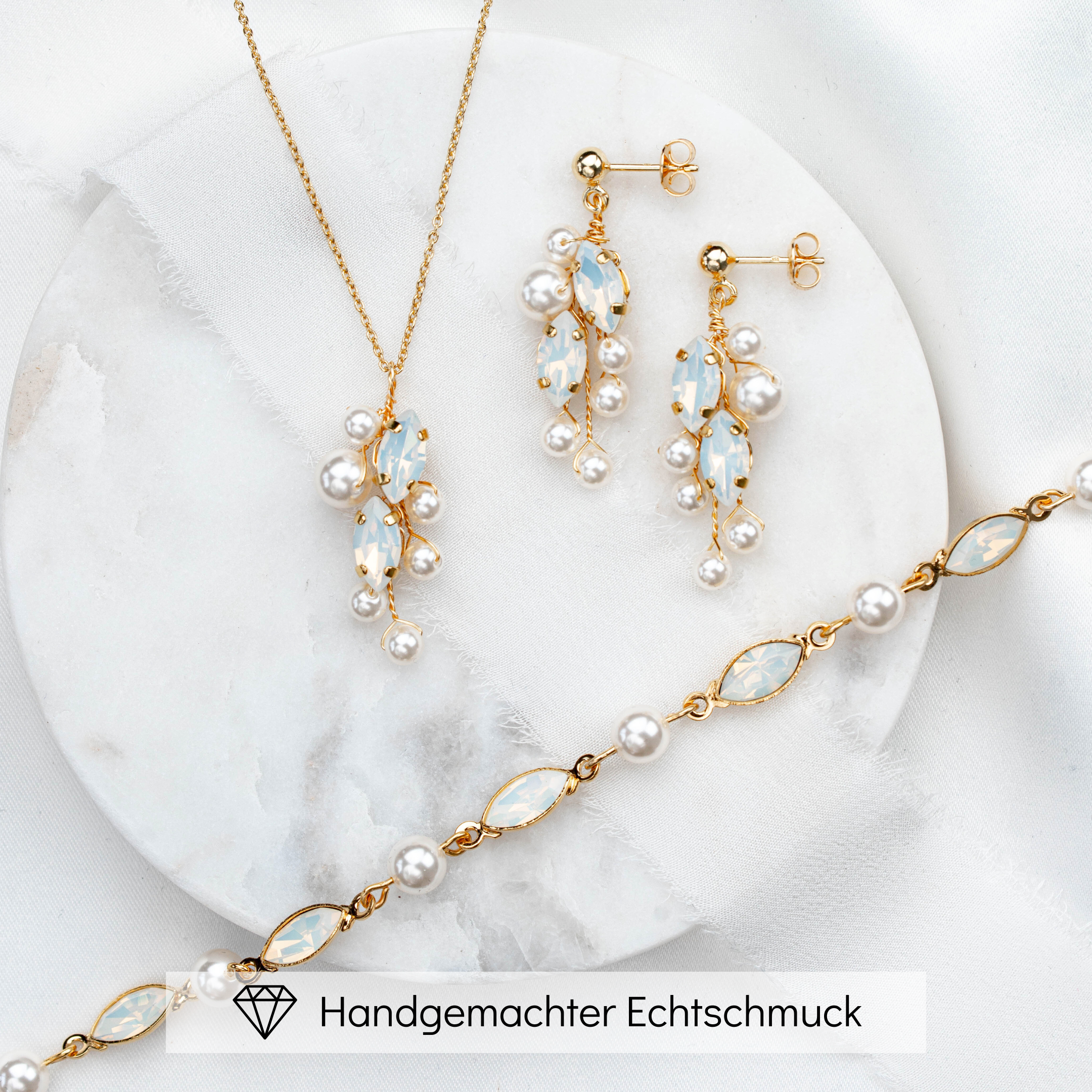 Perlenbräute Ana Brautschmuck Set Perlen Gold White Opal